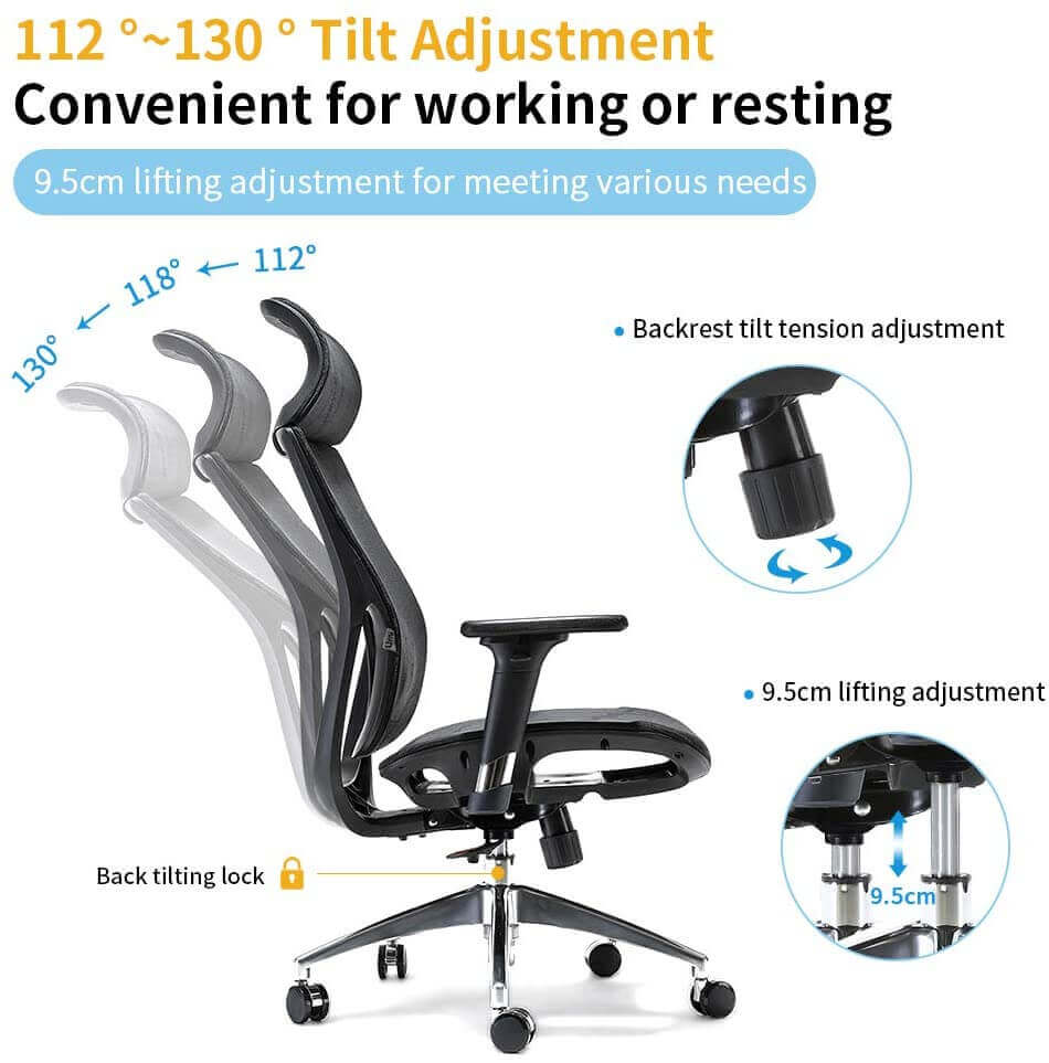 Ergonomic office chair Breathable High-Back Mesh Adjustable Lumbar Support 3D Armrests Tilt Function 360° Rotating Wheels-Upinteriors