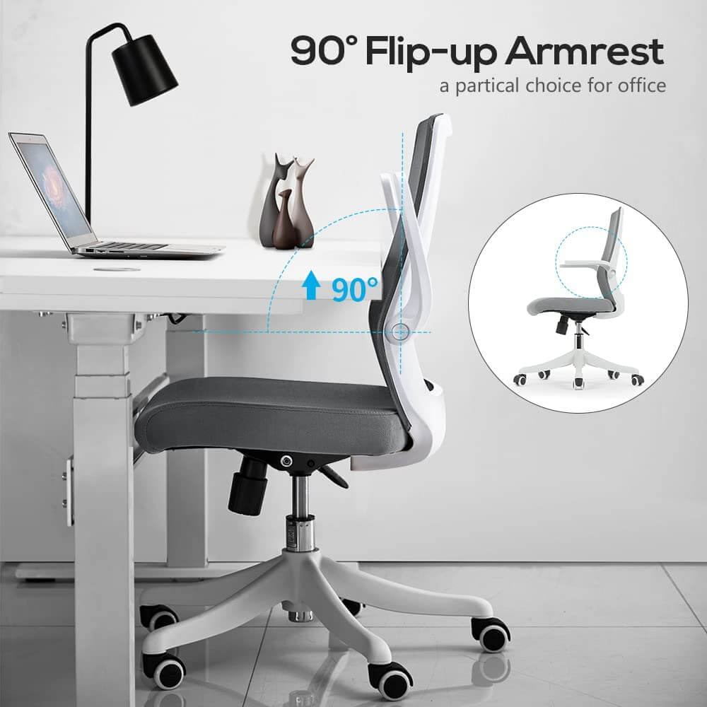 SIHOO M76 Ergonomic Office Chair Swivel Desk Chair Height Adjustable Mesh Back Computer Chair with Lumbar Support, 90° Flip-up Armrest Grey-Upinteriors