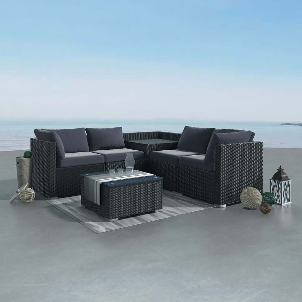 6PCS Outdoor Modular Lounge Sofa Coogee &#8211; Black-Upinteriors