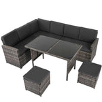 Ella 8-Seater Modular Outdoor Garden Lounge and Dining Set with Table and Stools in Dark Grey Weave-Upinteriors