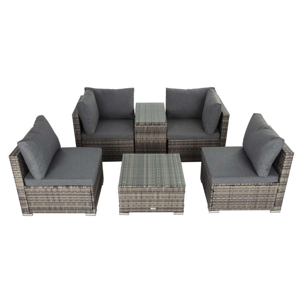 Outdoor Modular Lounge Sofa with Wicker End Table Set-Upinteriors