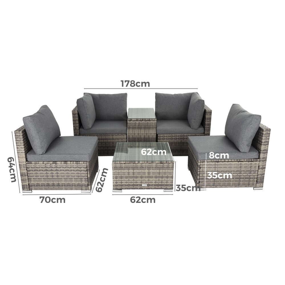 Outdoor Modular Lounge Sofa with Wicker End Table Set-Upinteriors