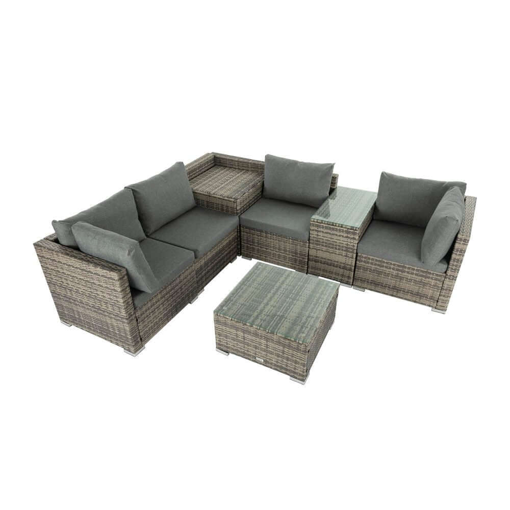 7PC Outdoor Wicker Lounge with Storage Corner (Grey)-Upinteriors