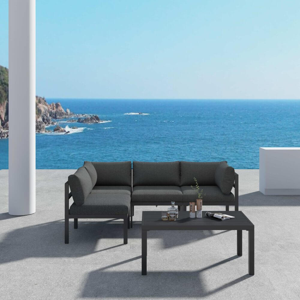 Outdoor Charcoal Grey Minimalist 5 Piece Lounge Set-Upinteriors