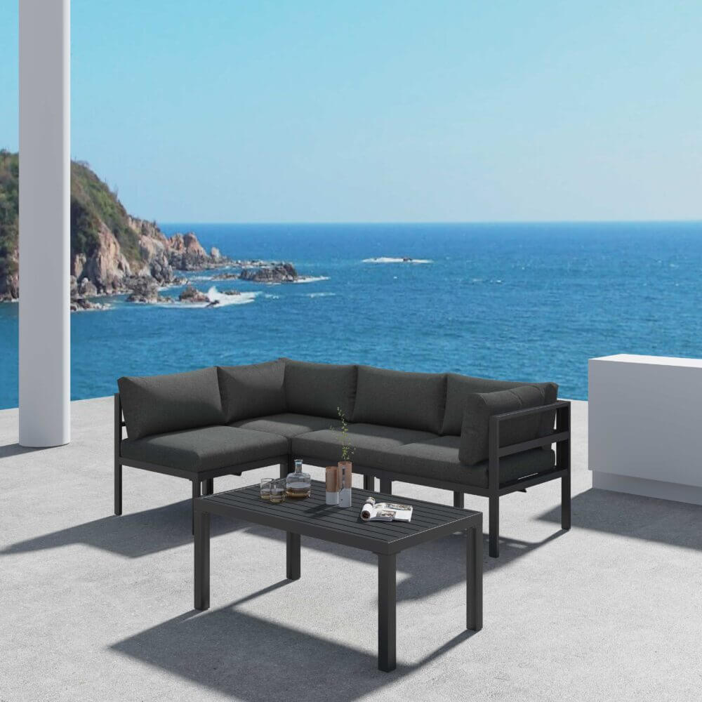 Outdoor Charcoal Grey Minimalist 5 Piece Lounge Set-Upinteriors