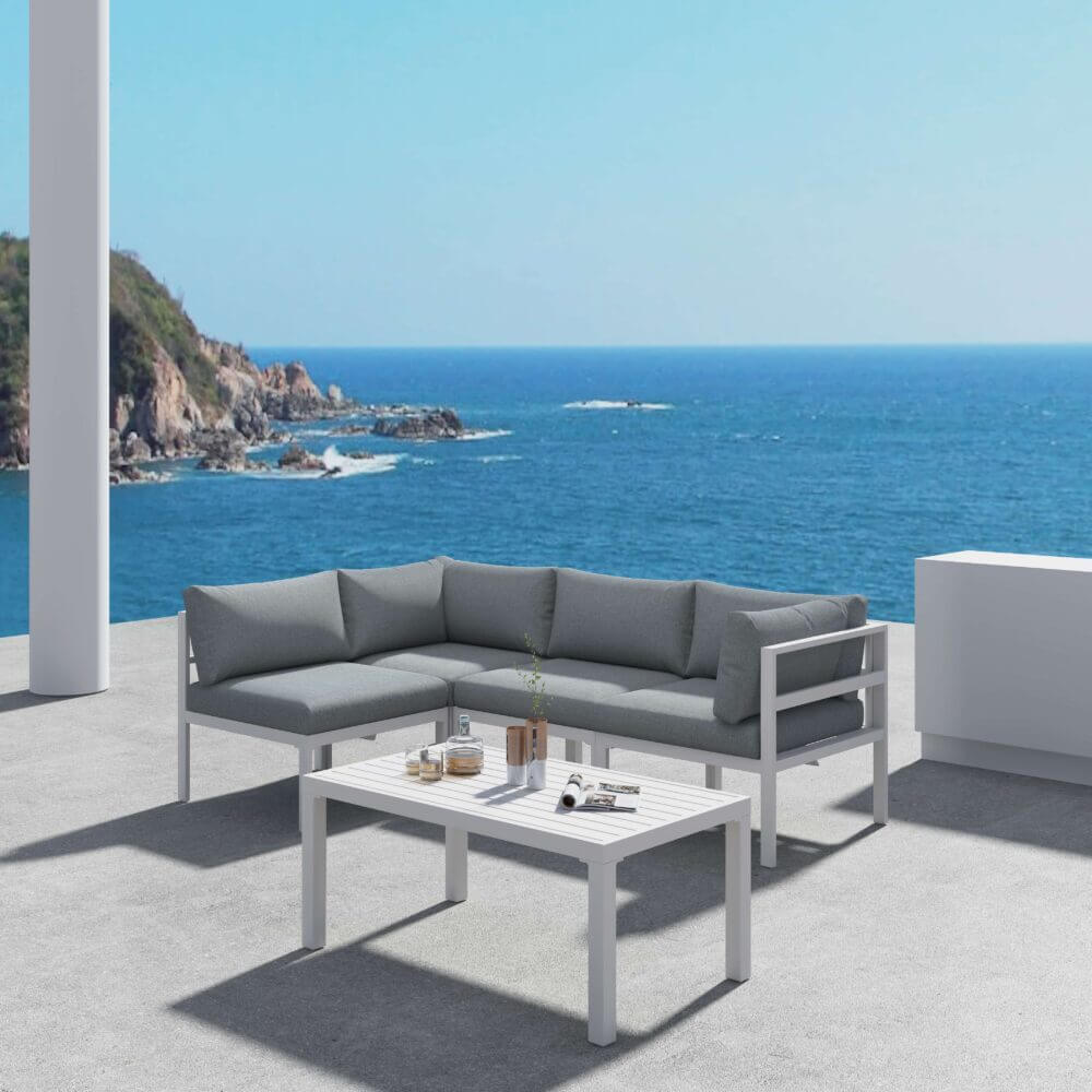 Outdoor White Modern 5 Piece Lounge Set-Upinteriors