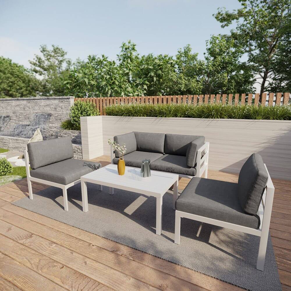 Outdoor 5 Piece White Couch Set-Upinteriors