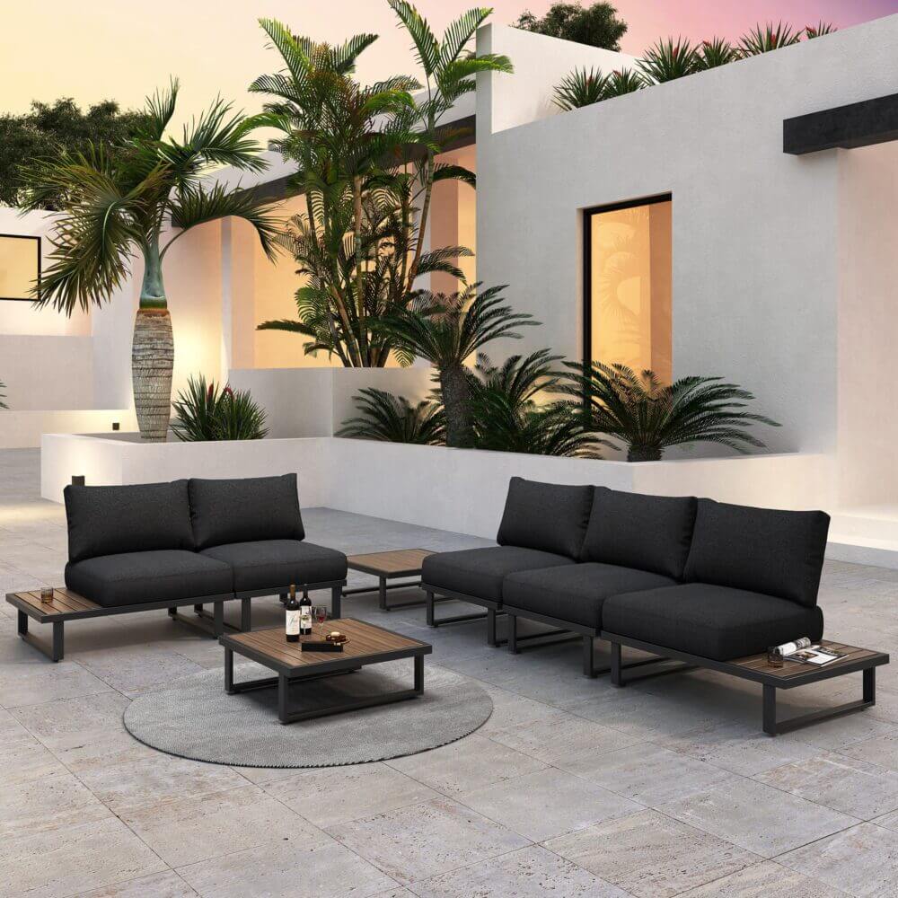 Create a Modern Outdoor Lounge Area - 7 Piece Set with Polywood Design Tables-Upinteriors