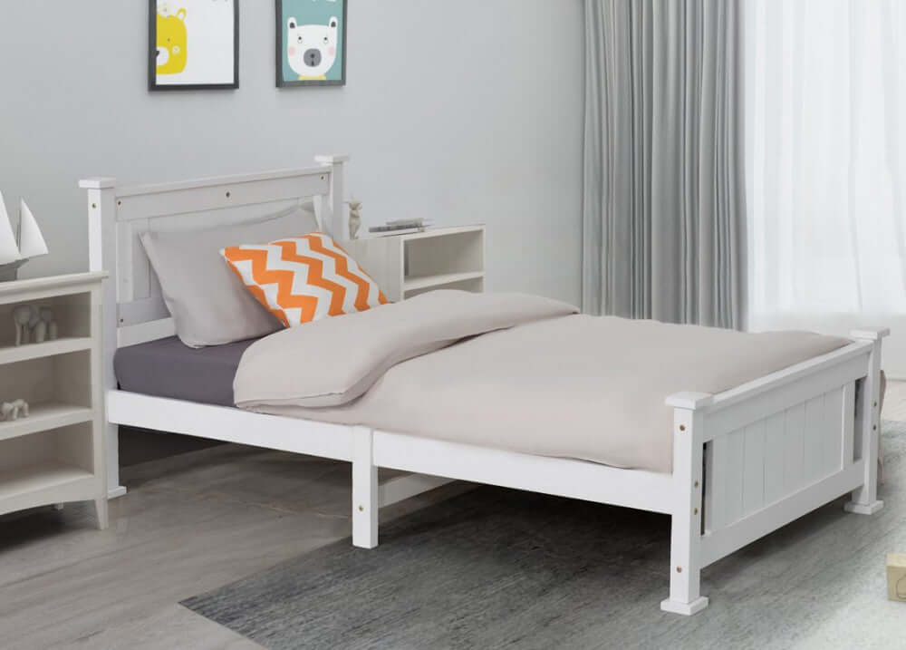 King Single Solid Pine Timber Bed Frame &#8211; White-Upinteriors