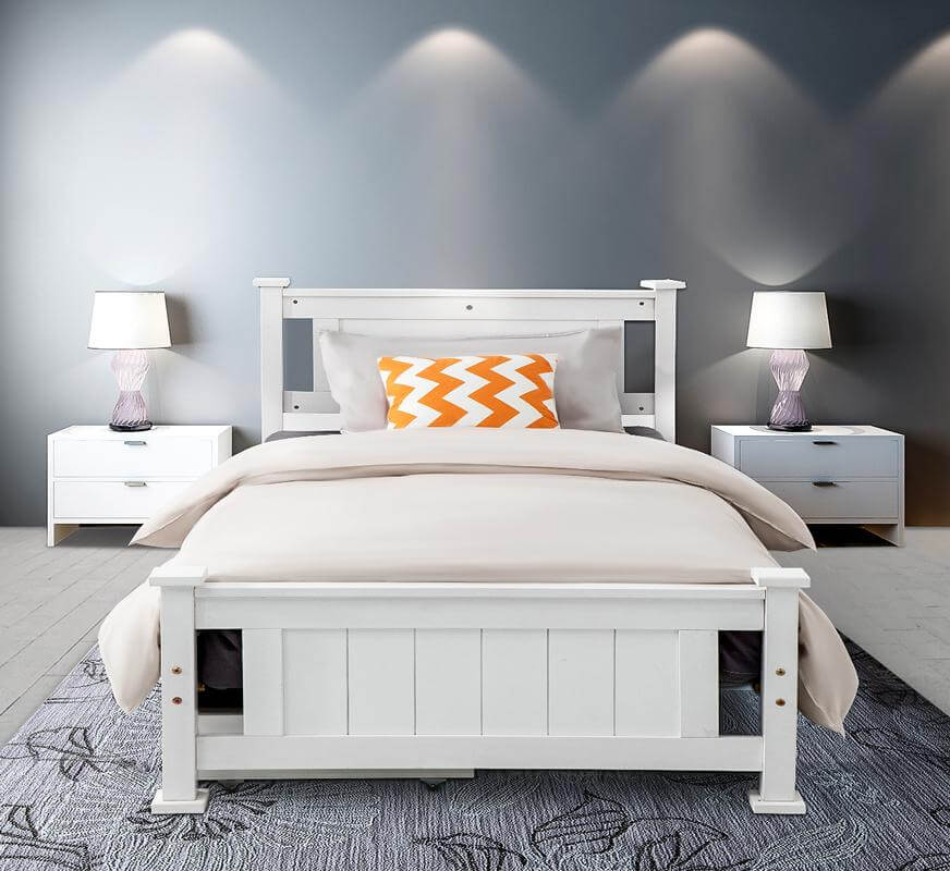 Single Solid Pine Timber Bed Frame &#8211; White-Upinteriors