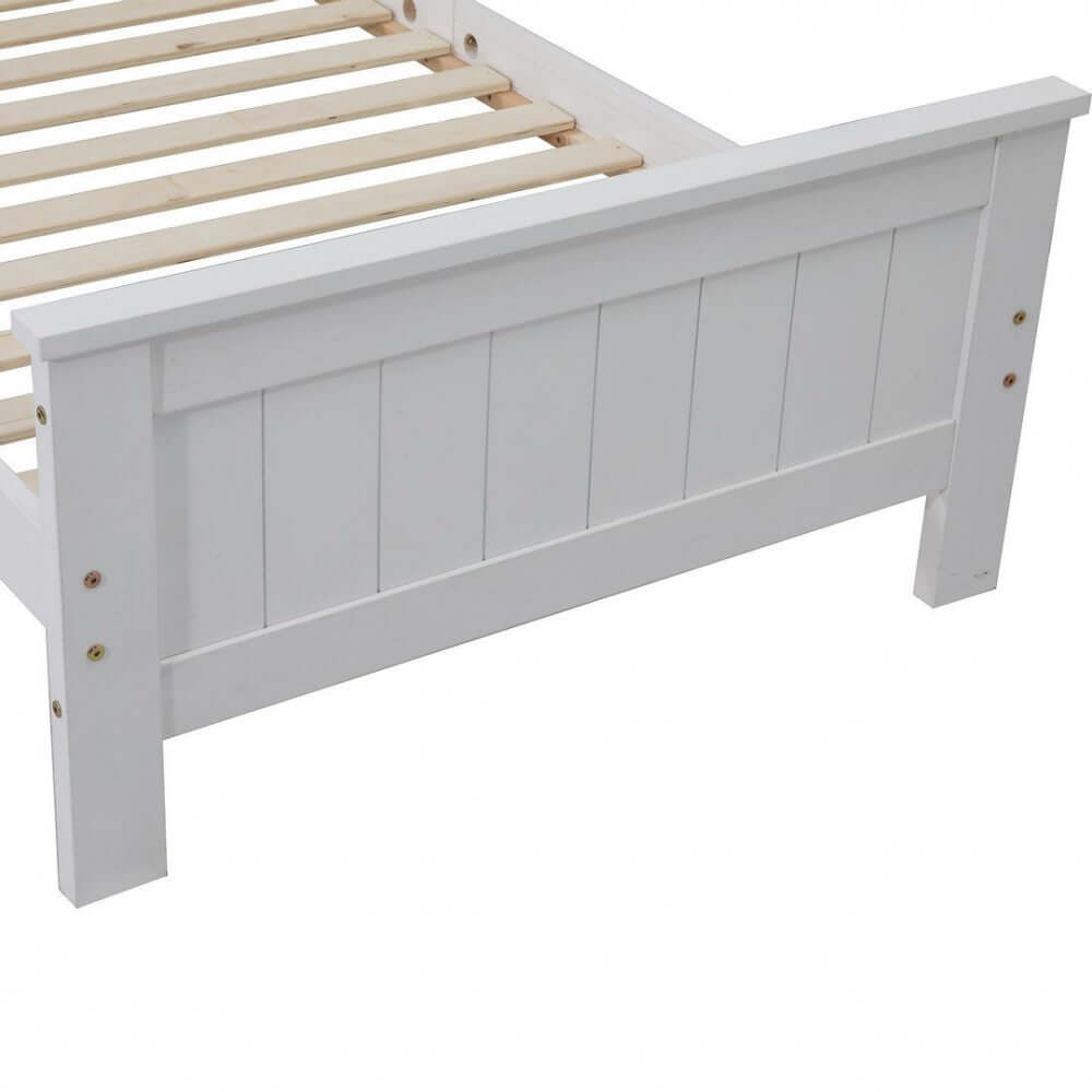 King Single Solid Pine Timber Bed Frame with Bookshelf Storage Headboard- White-Upinteriors