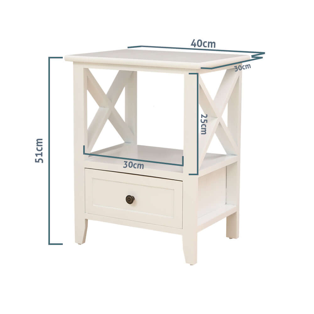 Rustic White 2-Tier Bedside Table with Storage Drawer-Upinteriors