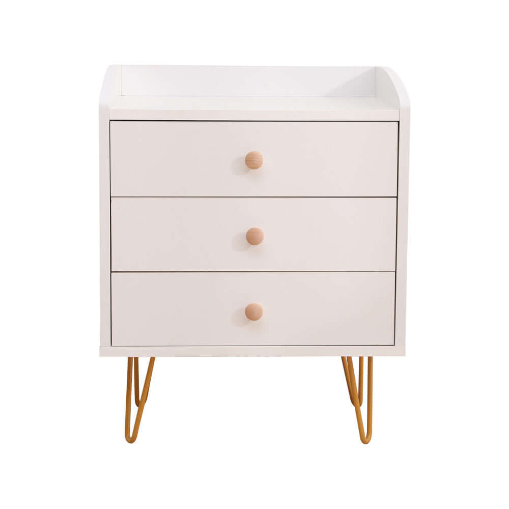 Buy winston 3 - drawer nightstand bedside table with gold steel legs tray top white - upinteriors-Upinteriors