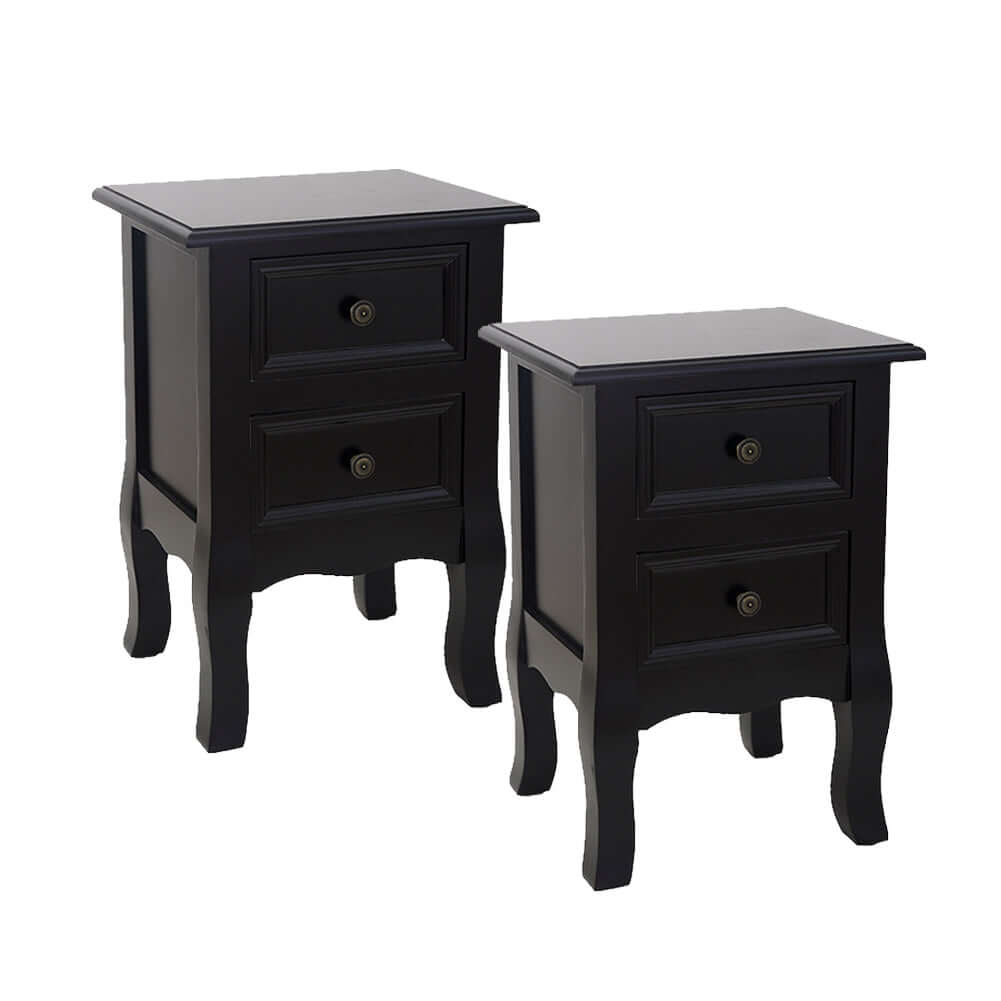 French Bedside Table Nightstand Black Set of 2-Upinteriors