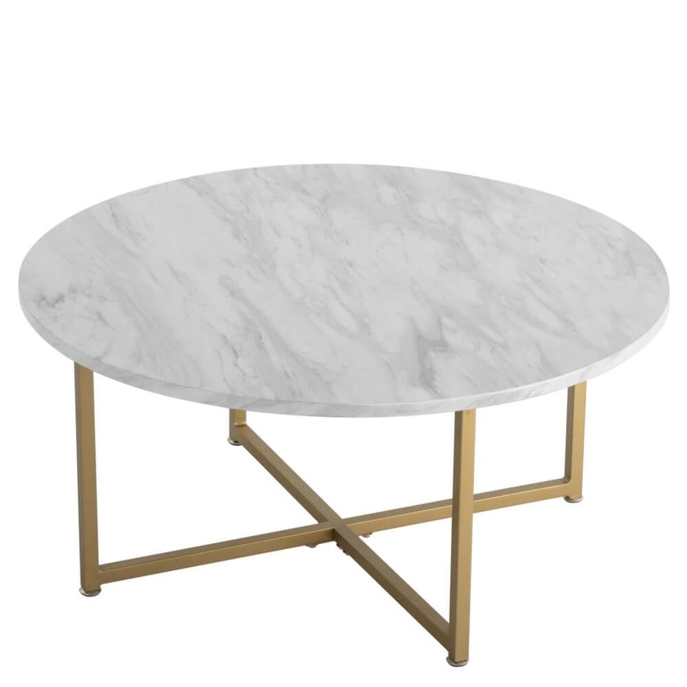 White Marble Effect Round Coffee Table with Gold Legs-Upinteriors