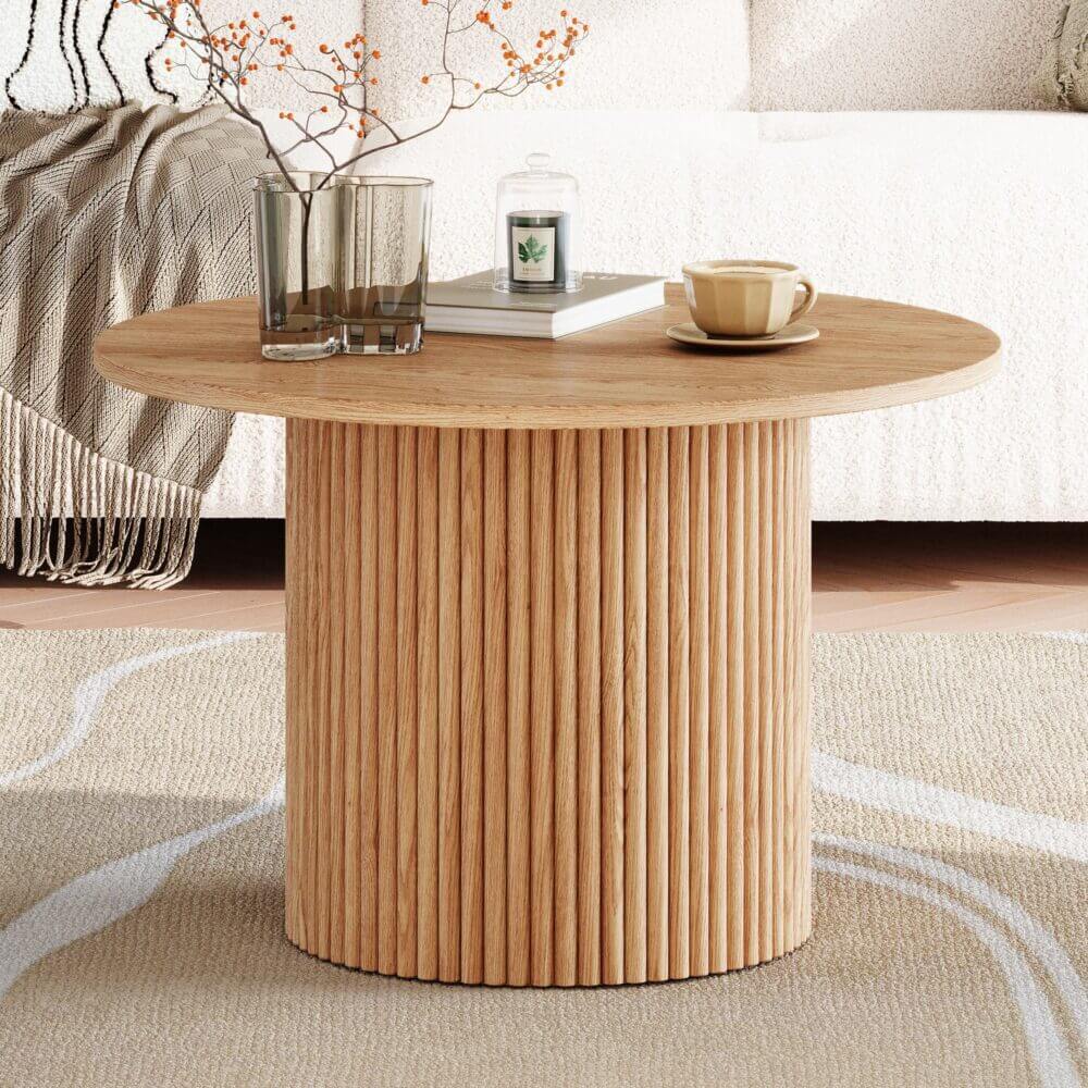 Luxe Ribbed Round Coffee Table Wooden-Upinteriors