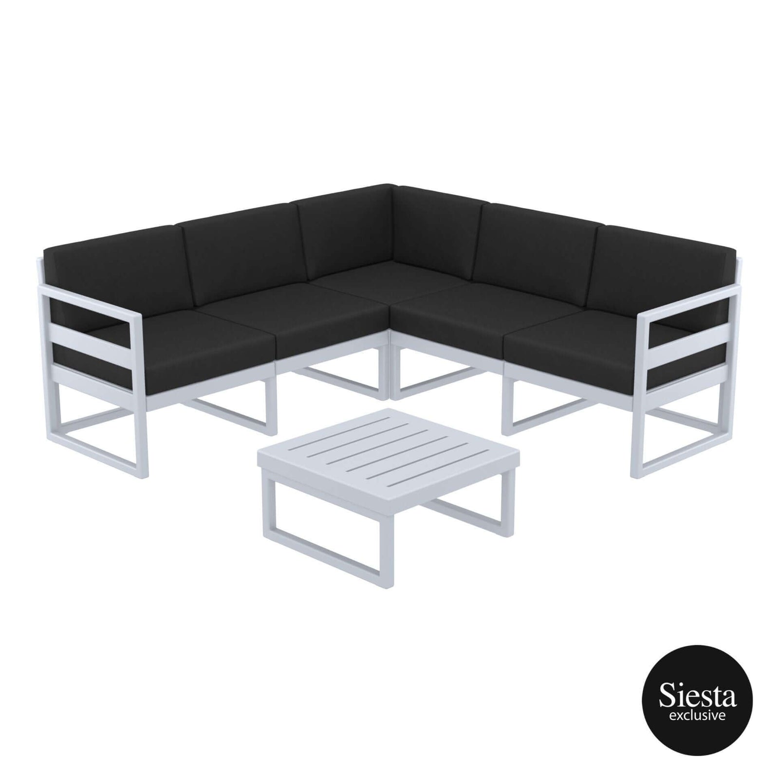 Mykonos Lounge Corner Set - Silver Grey with Black Cushions-Upinteriors