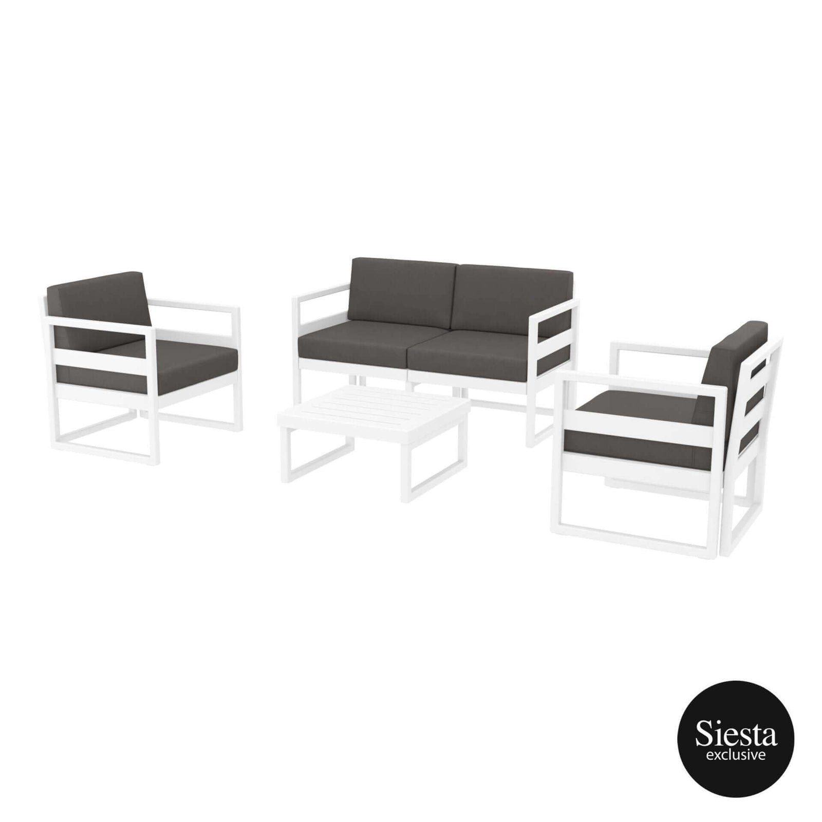 Mykonos Lounge Set - White with Dark Grey Cushions-Upinteriors
