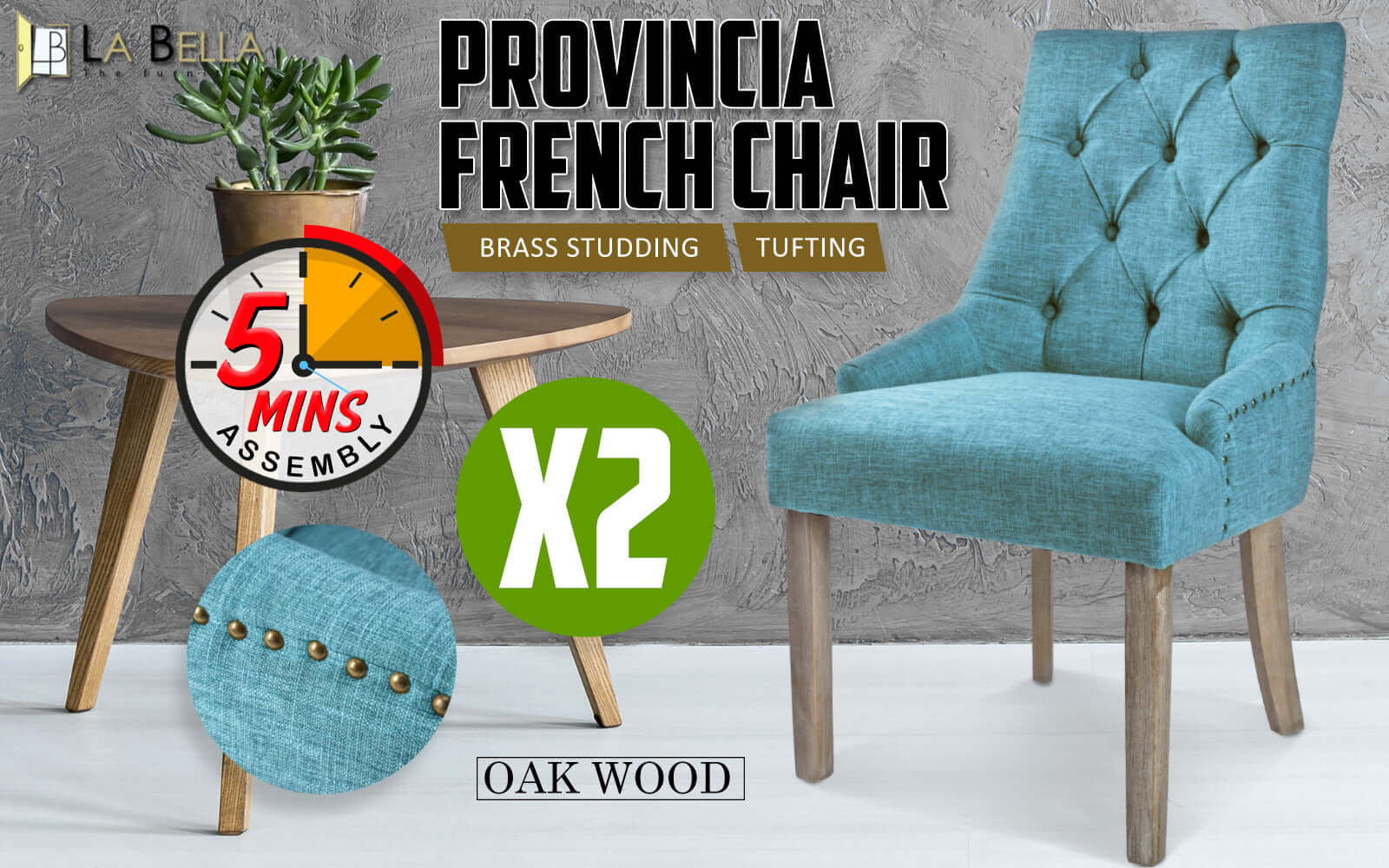 La Bella 2 Set Blue French Provincial Dining Chair Amour Oak Leg-Upinteriors