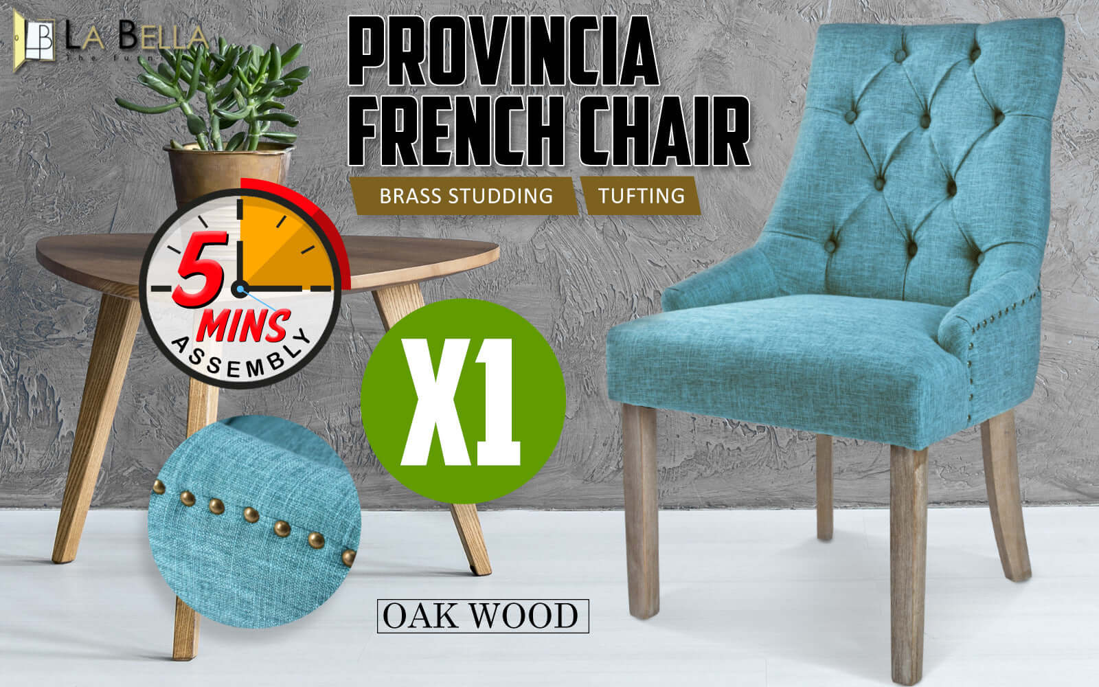 La Bella Blue French Provincial Dining Chair Amour Oak Leg-Upinteriors