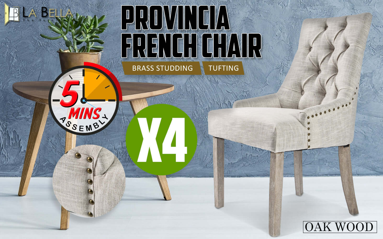 La Bella 4 Set Cream French Provincial Dining Chair Amour Oak Leg-Upinteriors