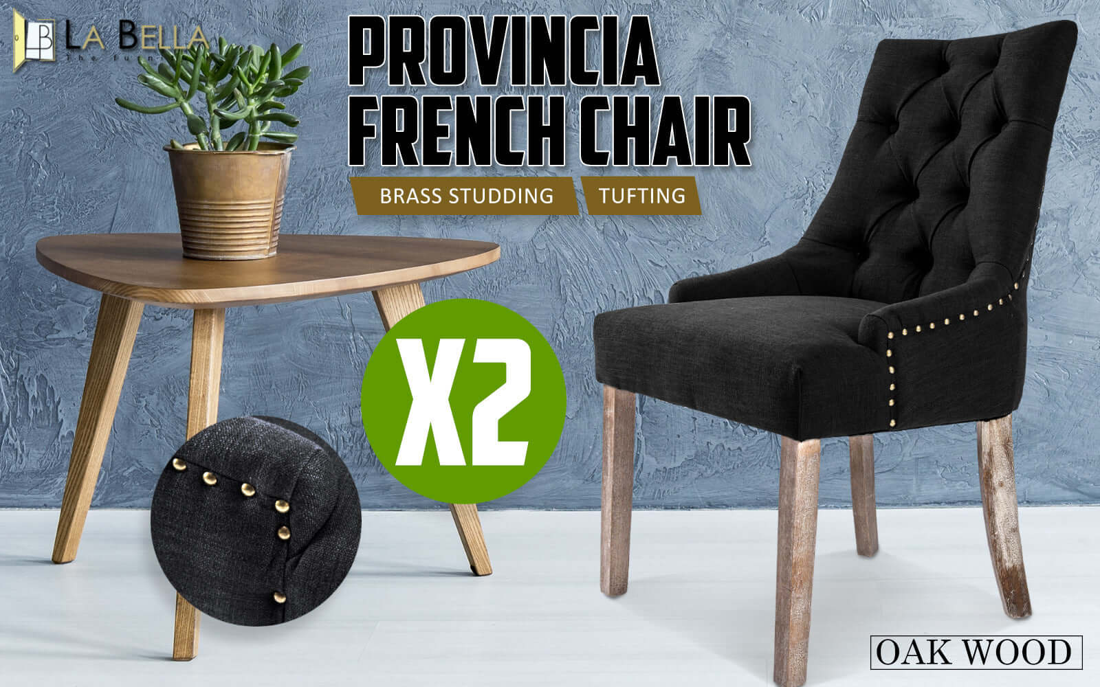 La Bella 2 Set Dark Black French Provincial Dining Chair Amour Oak Leg-Upinteriors