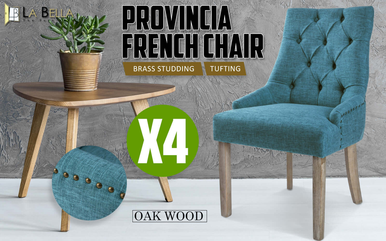La Bella 4 Set Dark Blue French Provincial Dining Chair Amour Oak Leg-Upinteriors