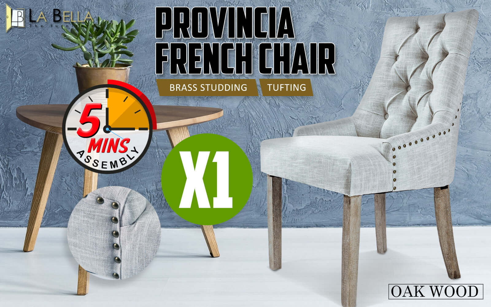 La Bella Grey French Provincial Dining Chair Amour Oak Leg-Upinteriors