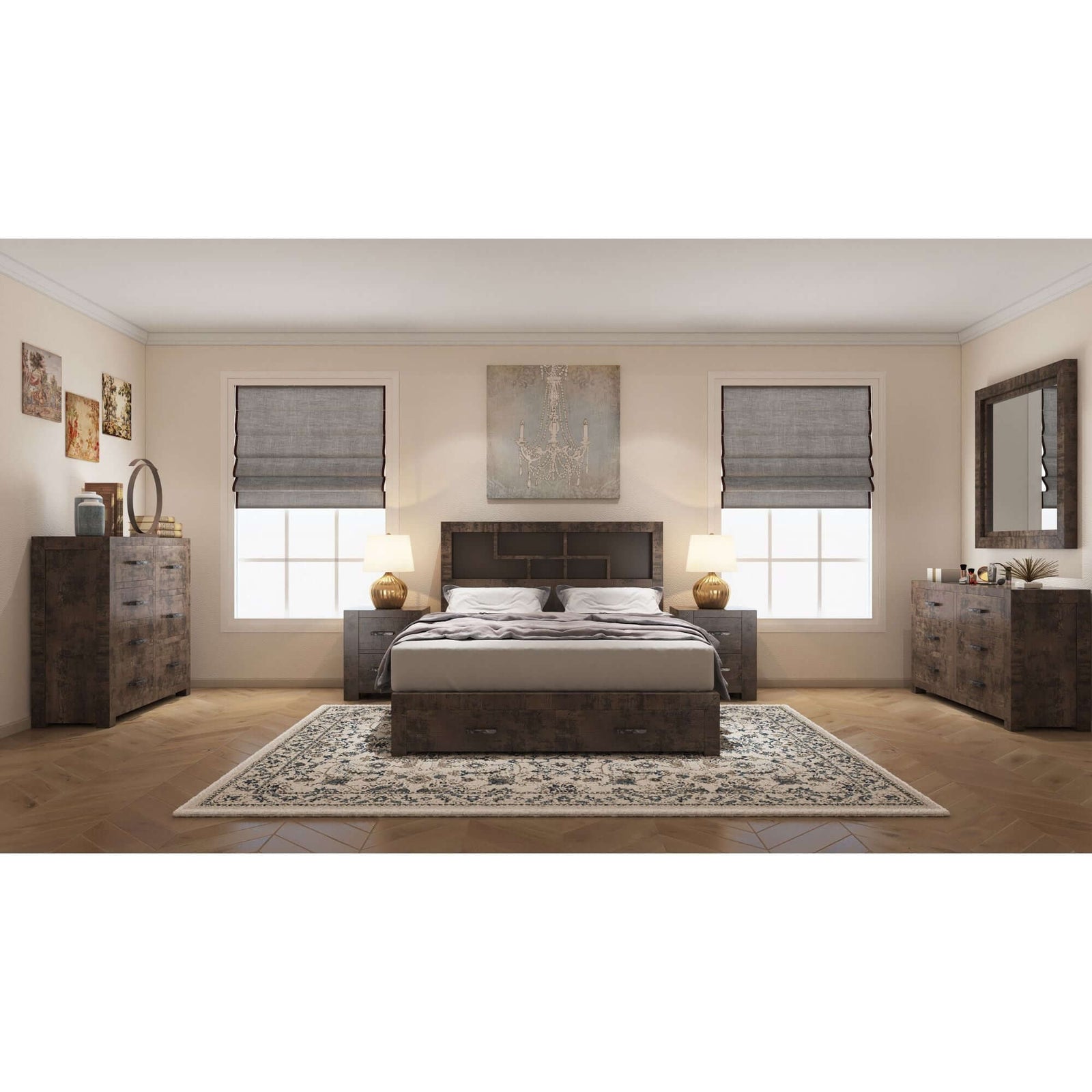 Catmint Queen Bedroom Suite - Grey Stone 4pc Set-Upinteriors
