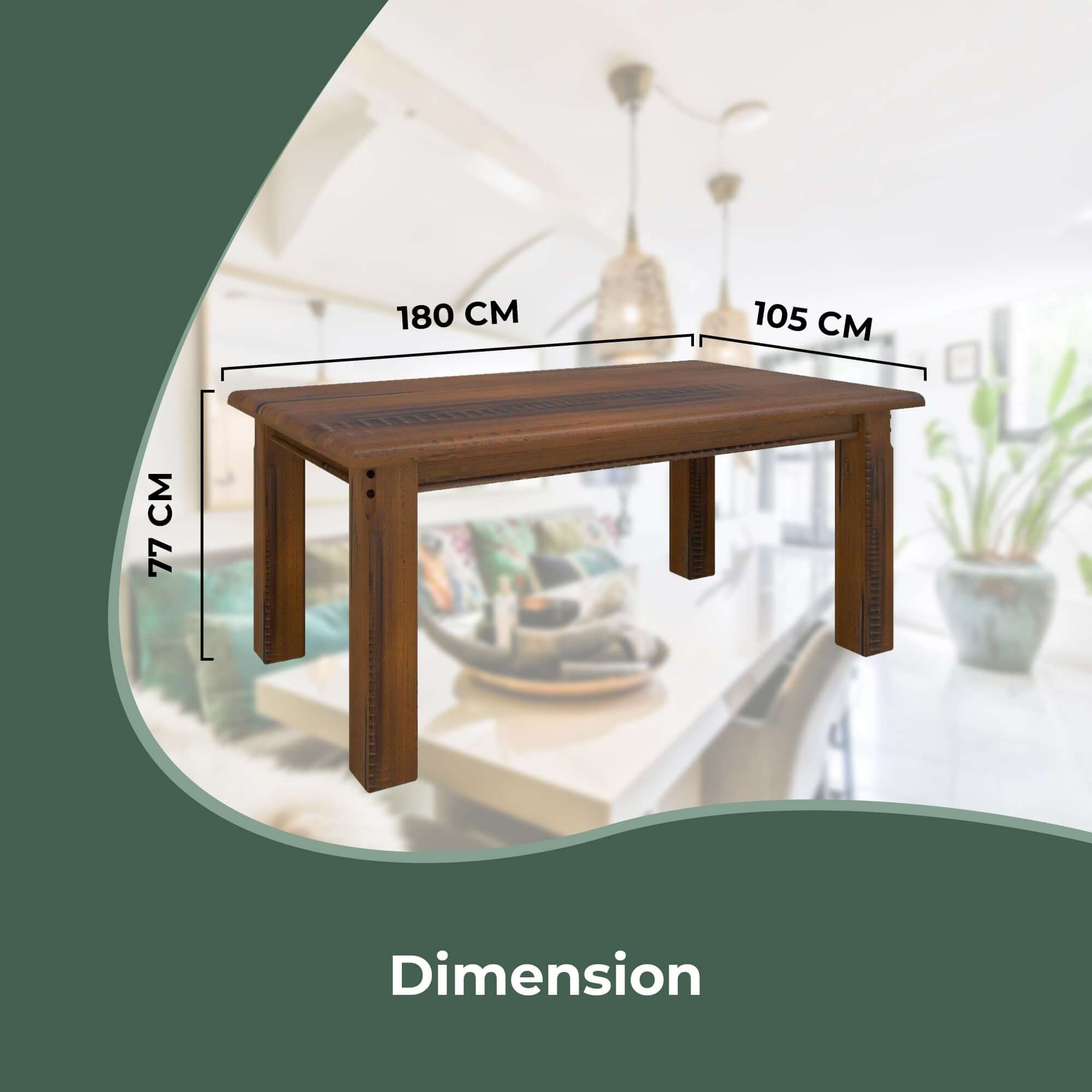 Umber Dining Table 180cm Solid Pine Wood Home Dinner Furniture - Dark Brown-Upinteriors