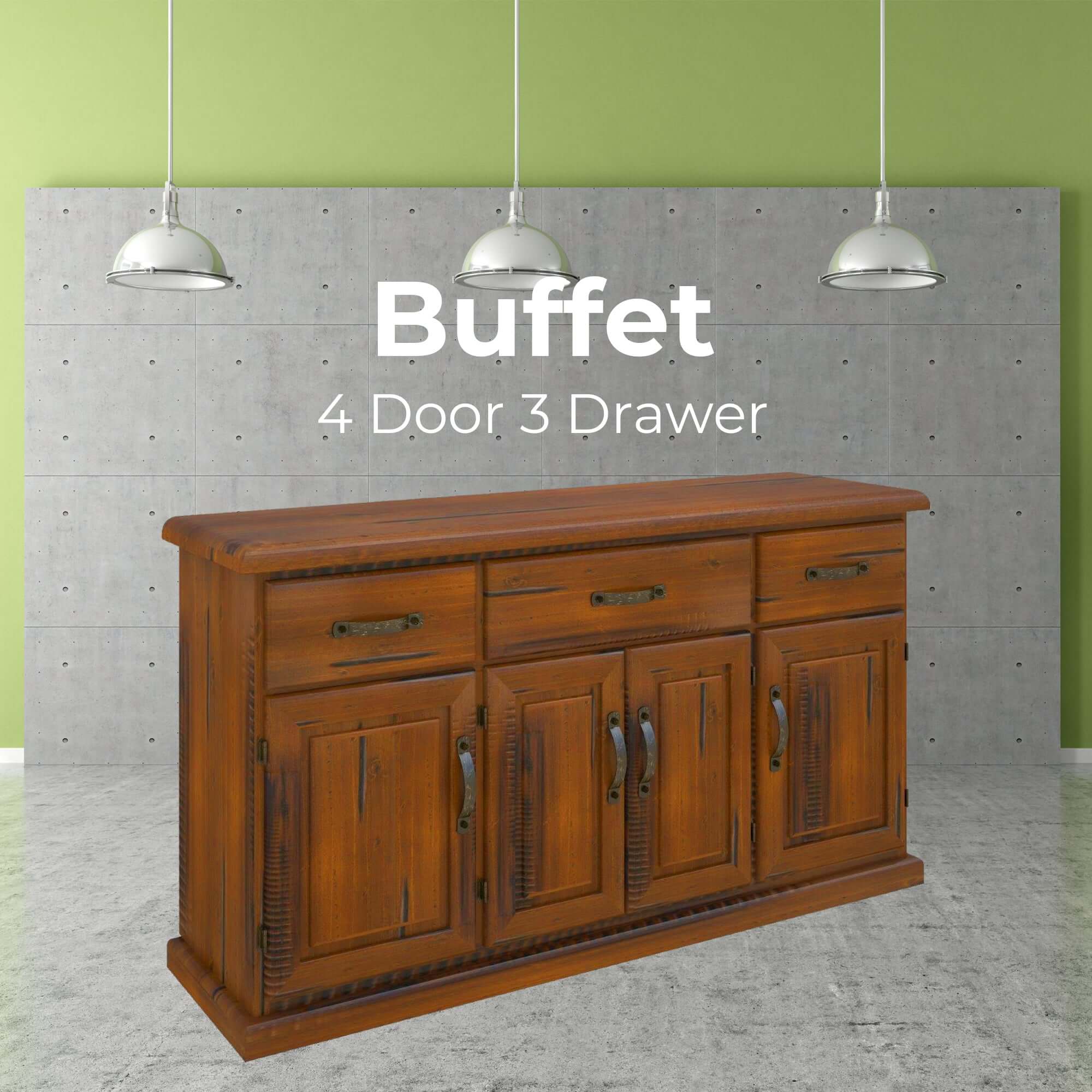 Umber Buffet Table 163cm 4 Door 3 Drawer Solid Pine Timber Wood - Dark Brown-Upinteriors