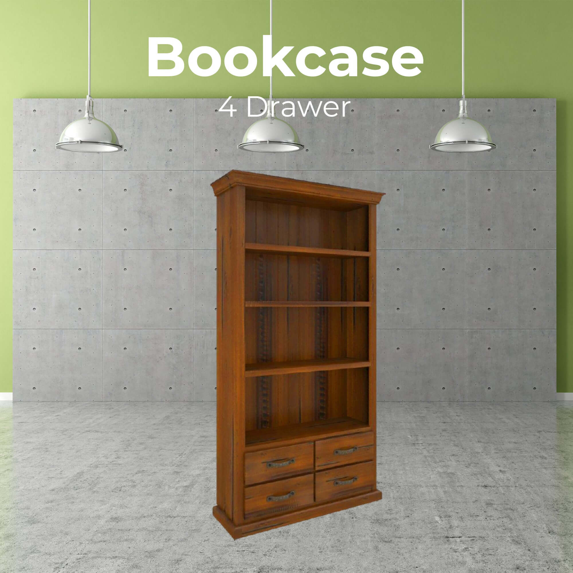 Umber Bookshelf Bookcase 4 Tier Drawers Solid Pine Timber Wood - Dark Brown-Upinteriors