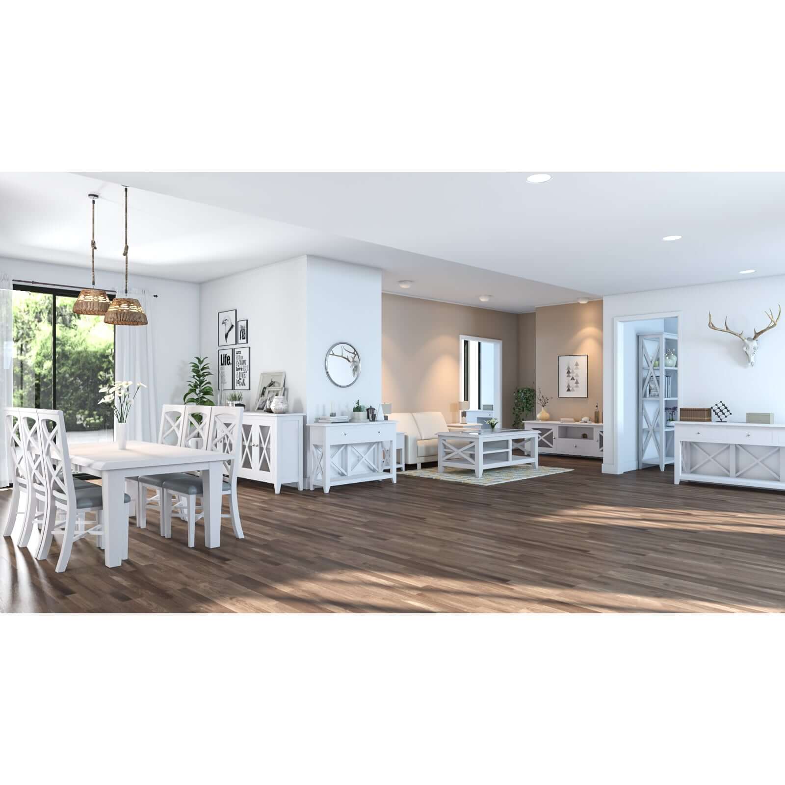 Daisy Dining Table 180cm Solid Acacia Timber Wood Hampton Furniture - White-Upinteriors