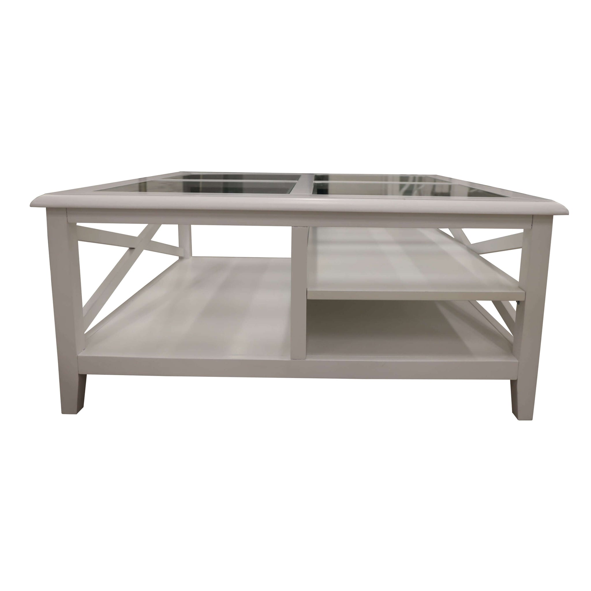Daisy Coffee Table 100cm Glass Top Solid Acacia Wood Hampton Furniture - White-Upinteriors