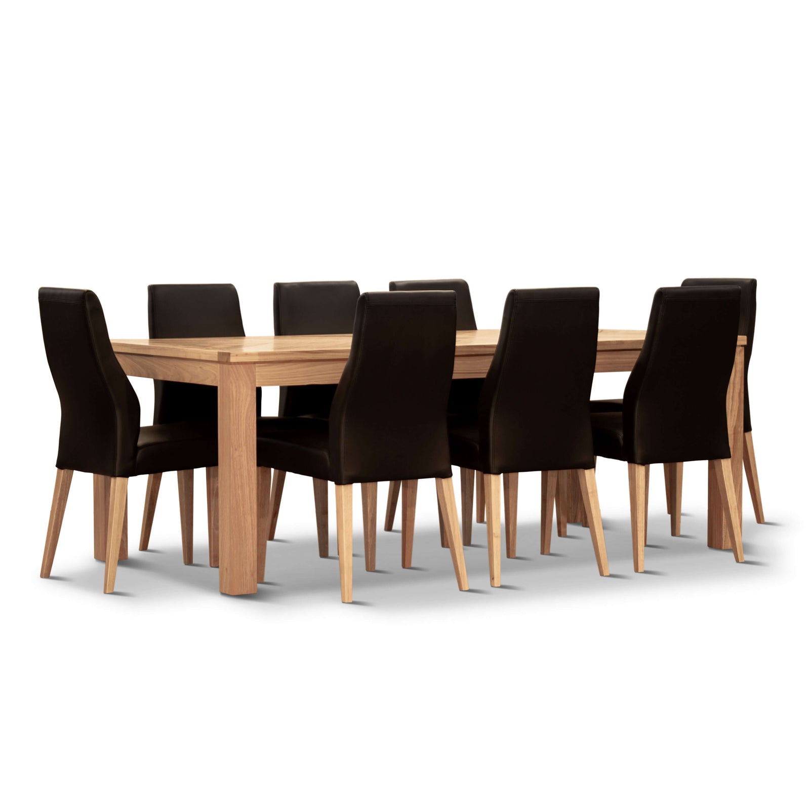 Rosemallow 9pc Dining Set 210cm Table 8 Black PU Chair Solid Messmate Timber-Upinteriors
