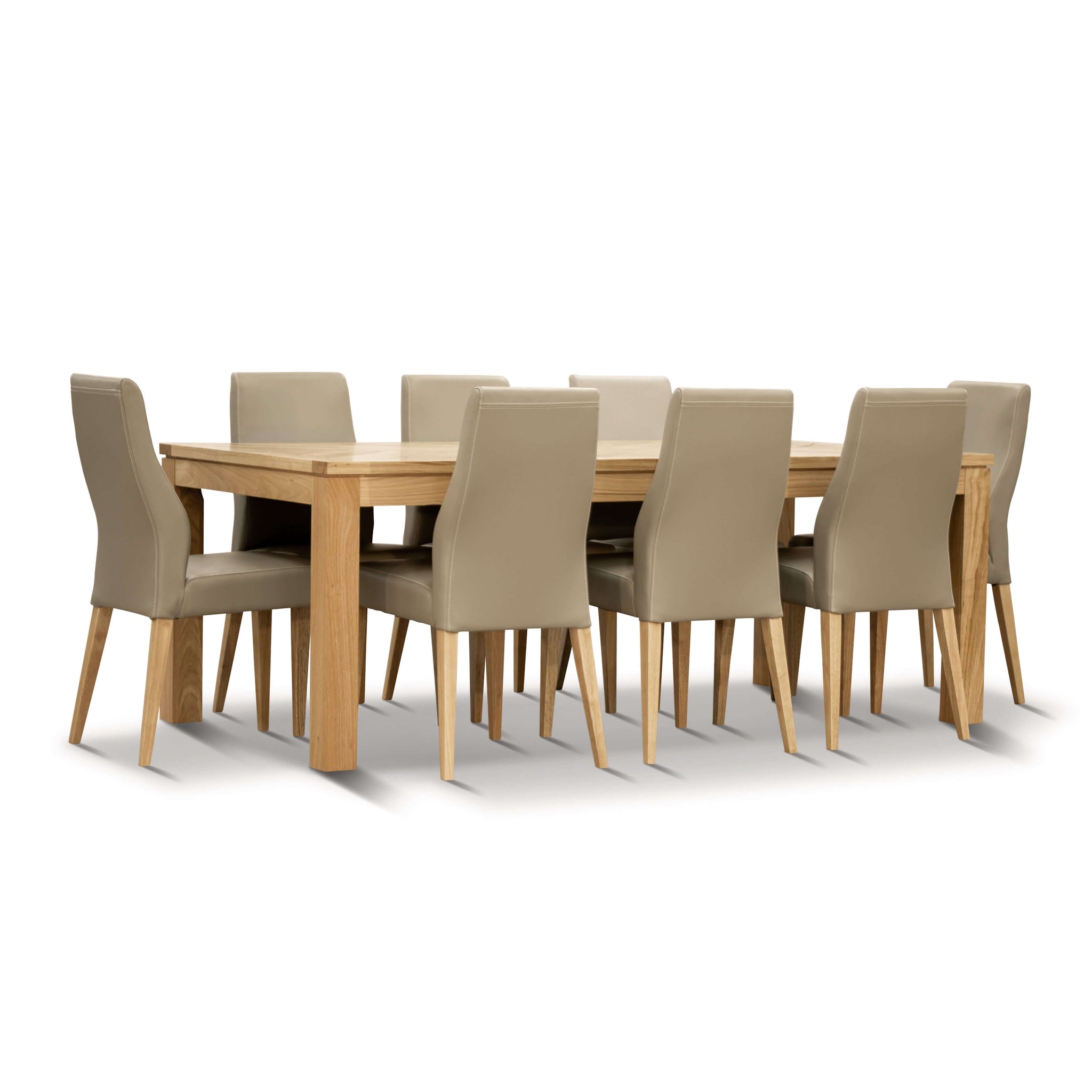 Rosemallow 9pc Dining Set 210cm Table 8 Silver PU Chair Solid Messmate Timber-Upinteriors