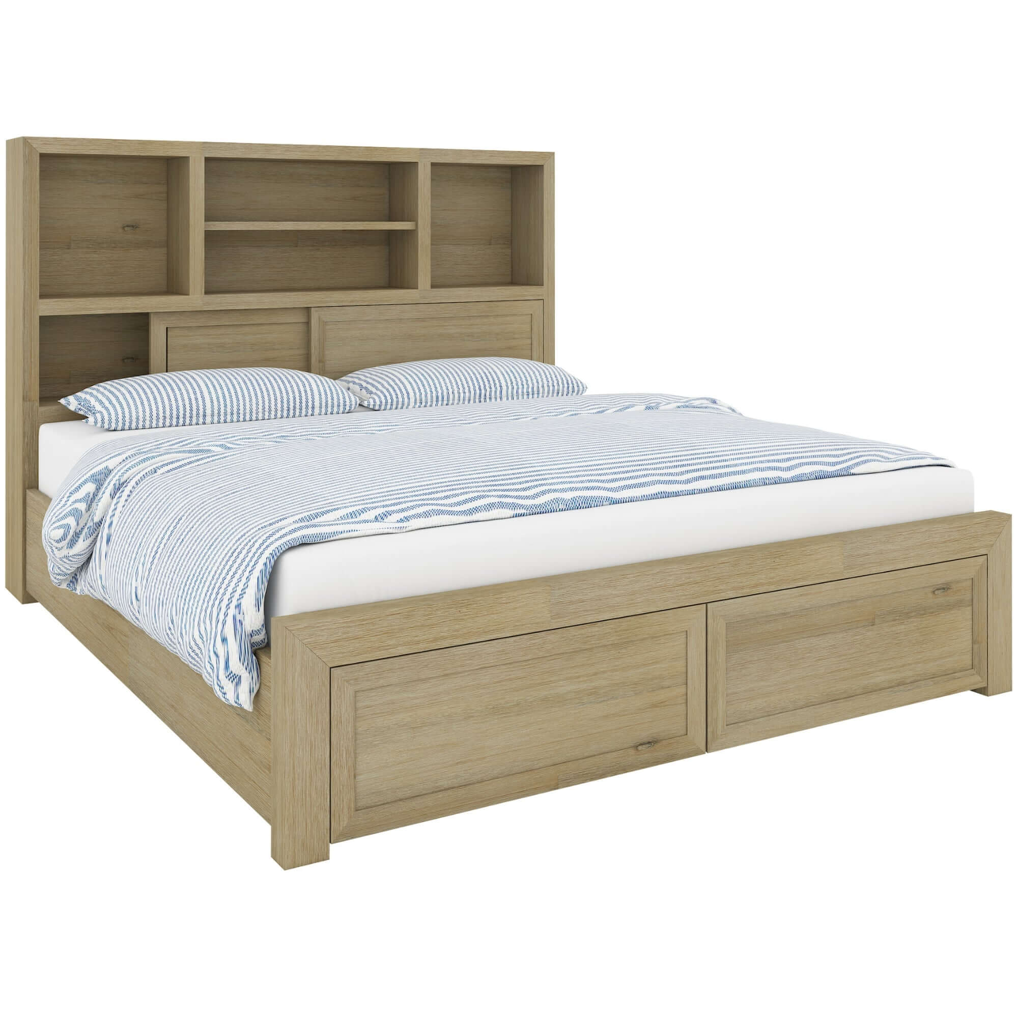 Gracelyn Queen Bed Frame Solid Wood Mattress Base With Storage Drawers - Smoke-Upinteriors