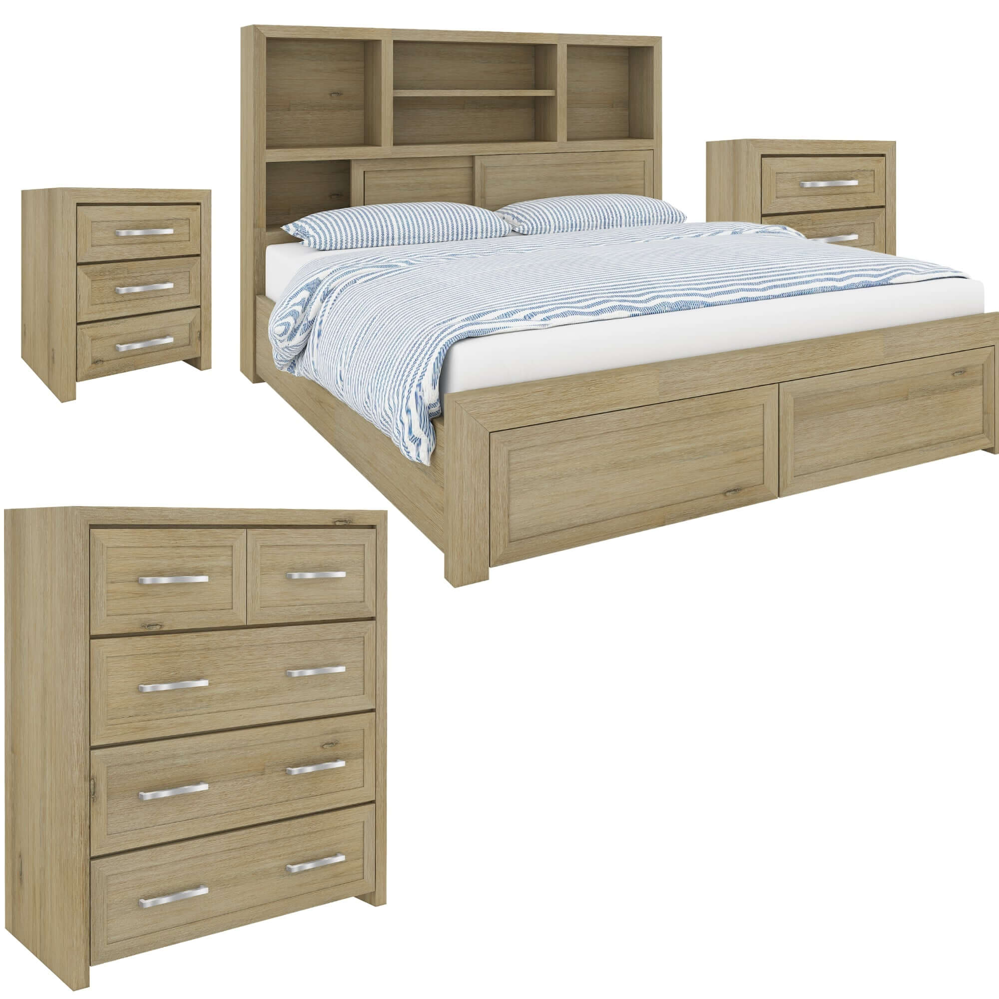 Gracelyn King Bed Frame Solid Wood Mattress Base With Storage Drawers - Smoke-Upinteriors