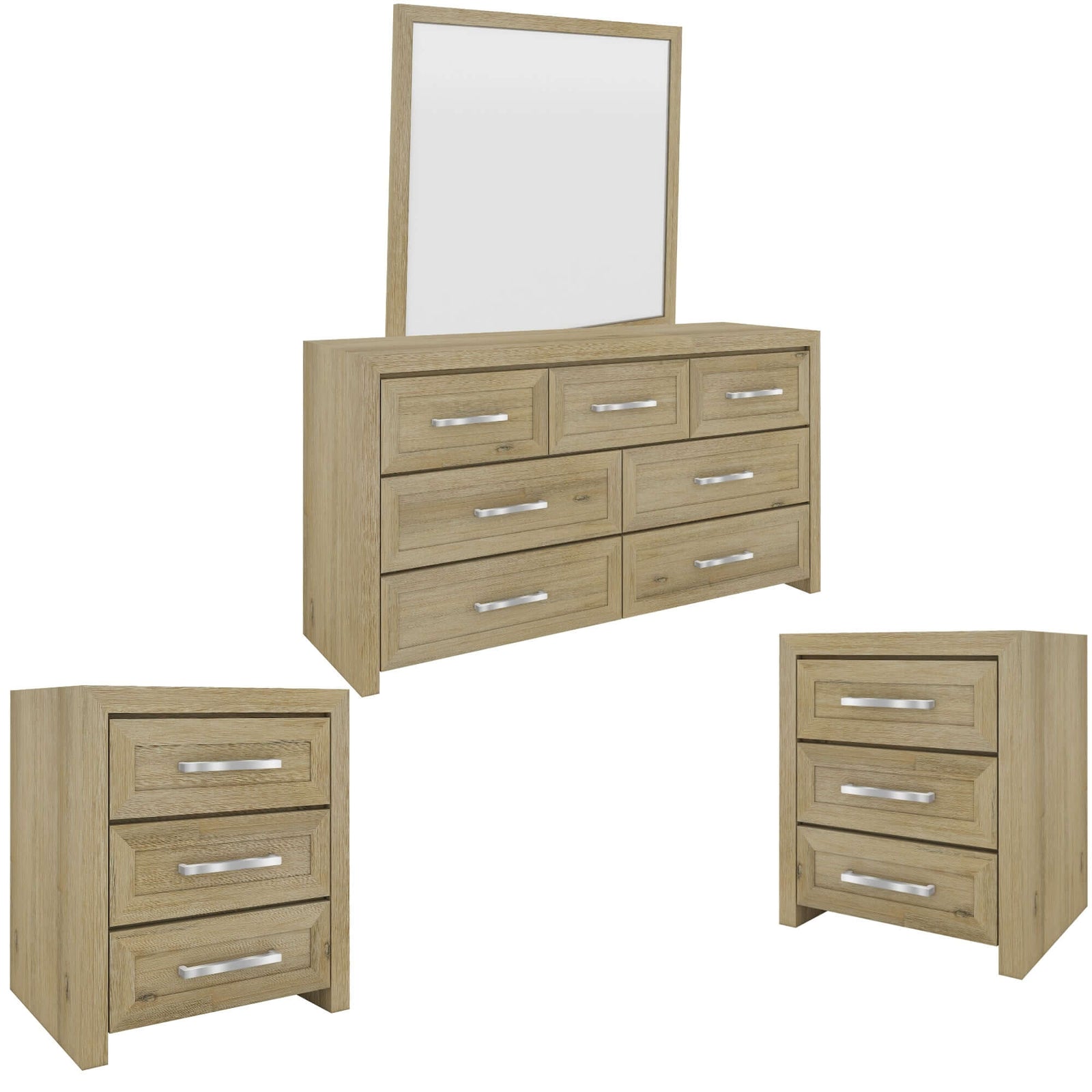 Gracelyn Set of 2 Bedside 3 Drawers Dresser Mirror Bedroom Cabinet - Smoke-Upinteriors