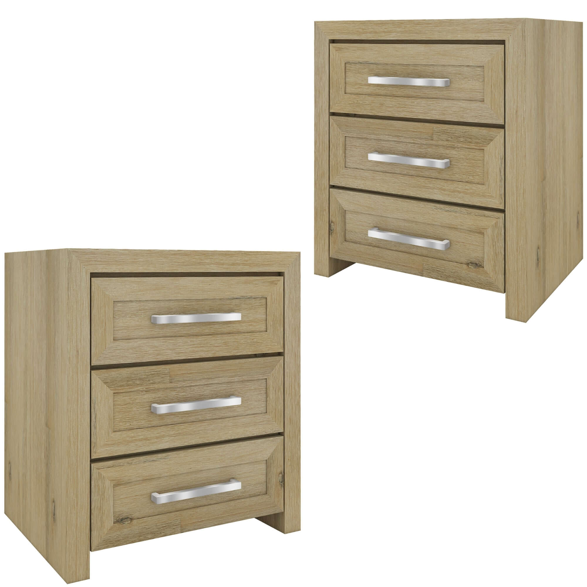 Gracelyn Set of 2 Bedside Nightstand 3 Drawers Bed Storage Cabinet - Smoke-Upinteriors