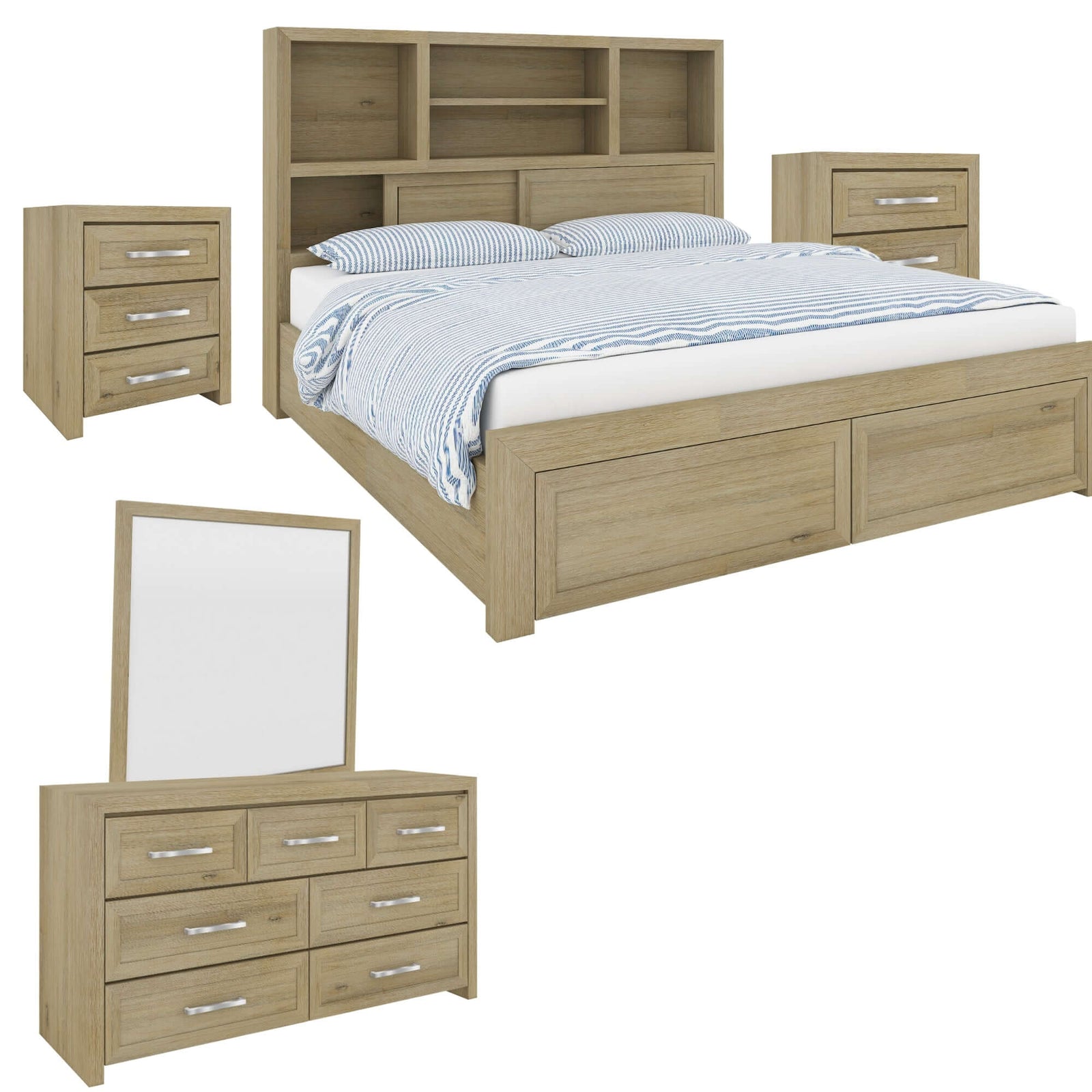 Gracelyn 5pc Set King Bed Suite Bedside Dresser Mirror Bedroom Furniture - Smoke-Upinteriors