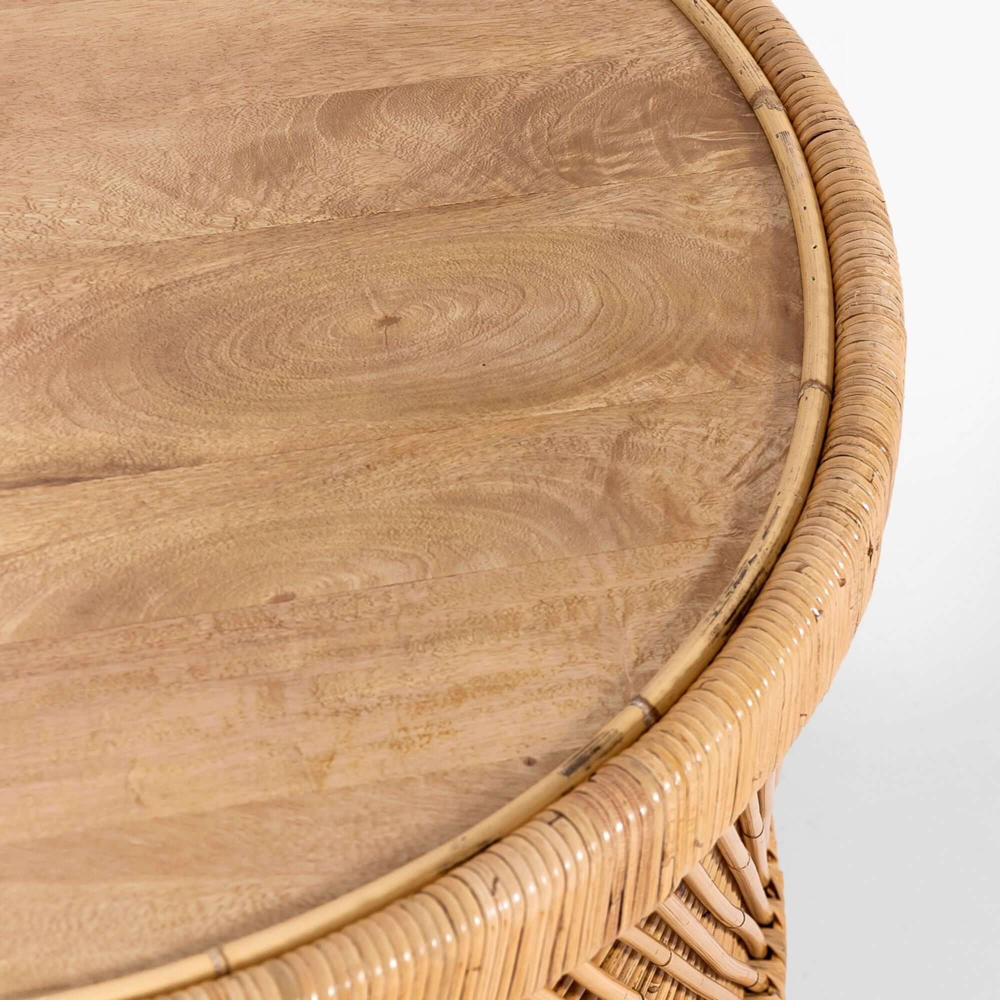 Buy Freesia 80cm Round Coffee Table Mango Wood Top Rattan Frame -Upinteriors