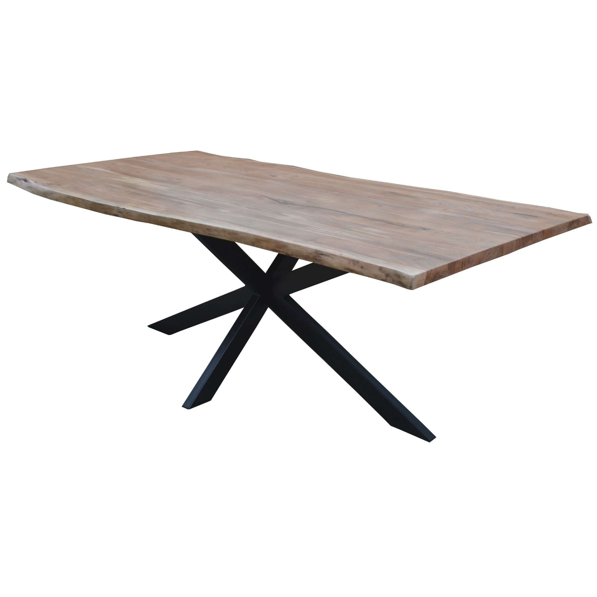 Lantana Dining Table 210cm Live Edge Solid Acacia Timber Wood Metal Leg -Natural-Upinteriors