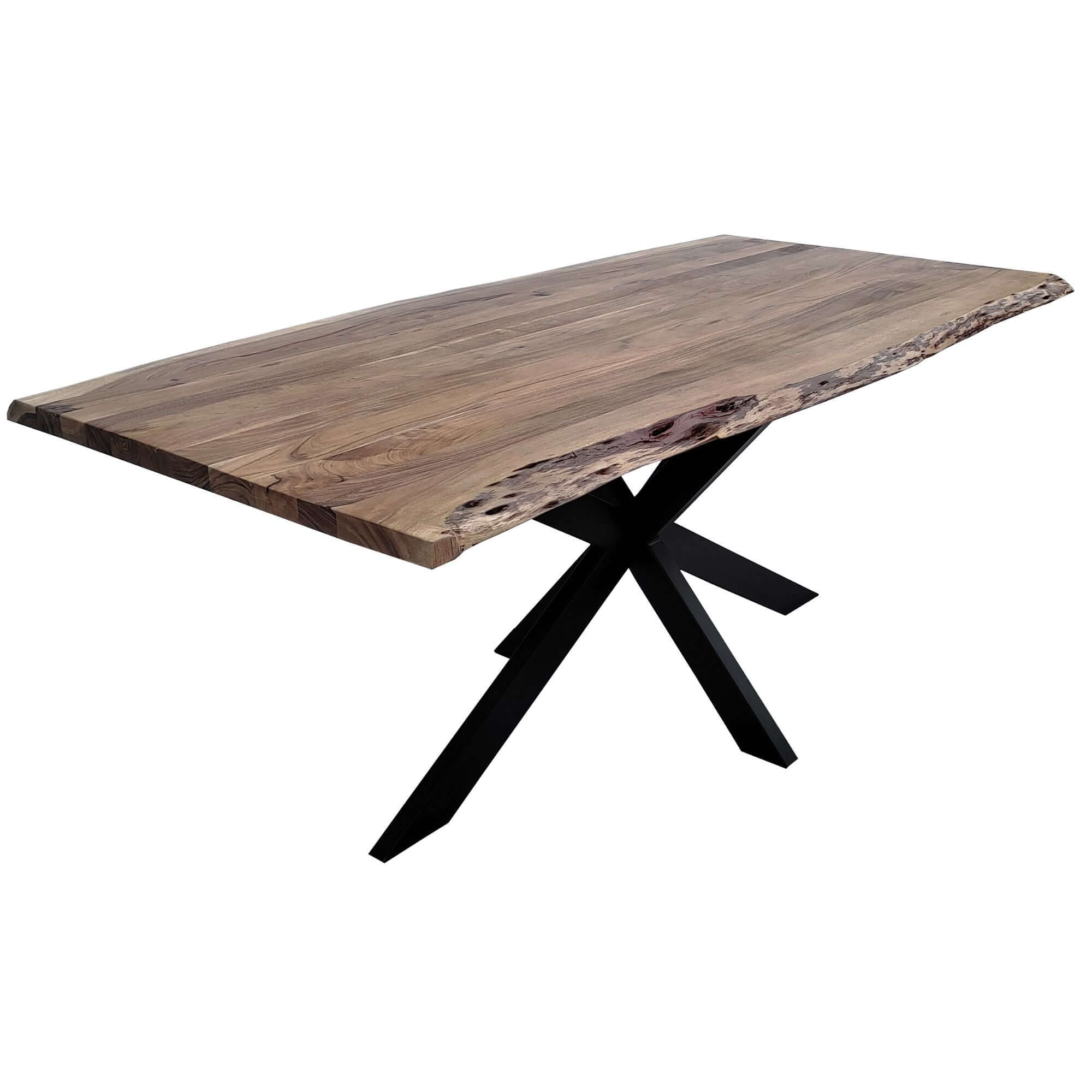 Lantana Dining Table 180cm Live Edge Solid Acacia Timber Wood Metal Leg -Natural-Upinteriors