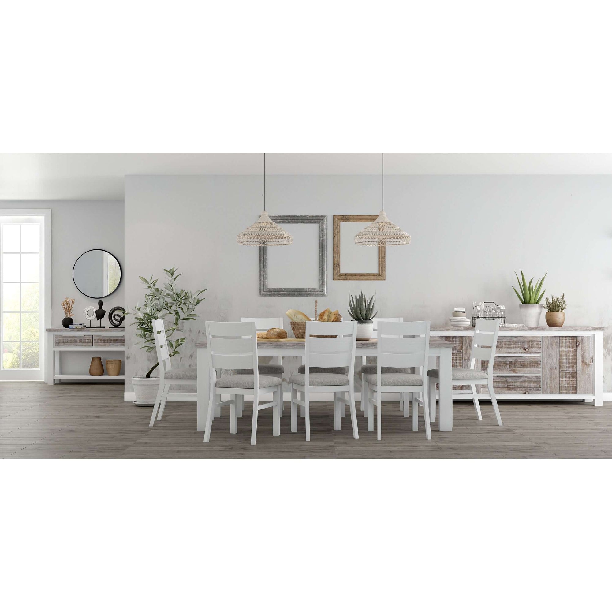 Plumeria Dining Table 225cm Solid Acacia Wood Home Dinner Furniture -White Brush-Upinteriors
