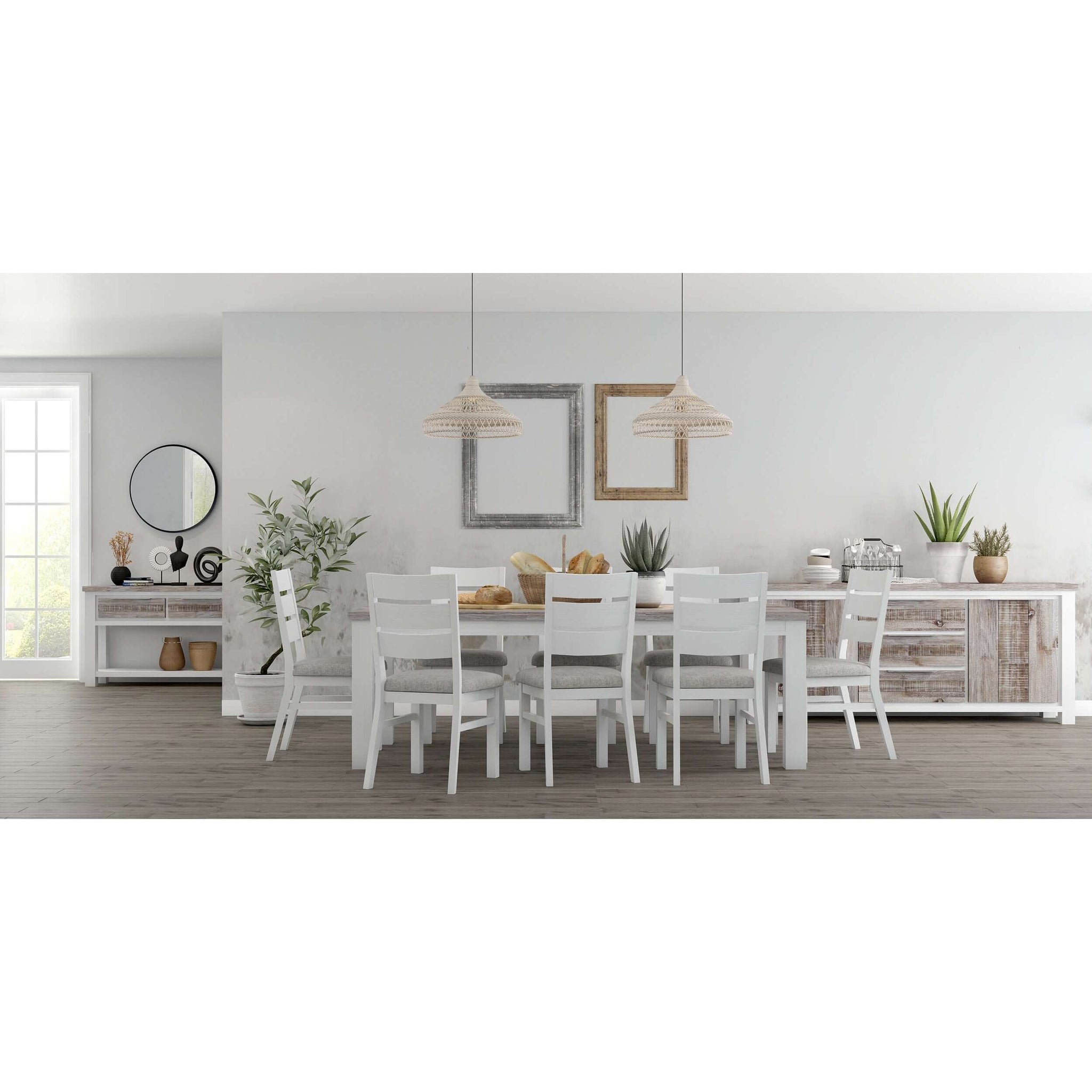 Plumeria Dining Chair Set of 8 Solid Acacia Wood Dining Furniture - White Brush-Upinteriors
