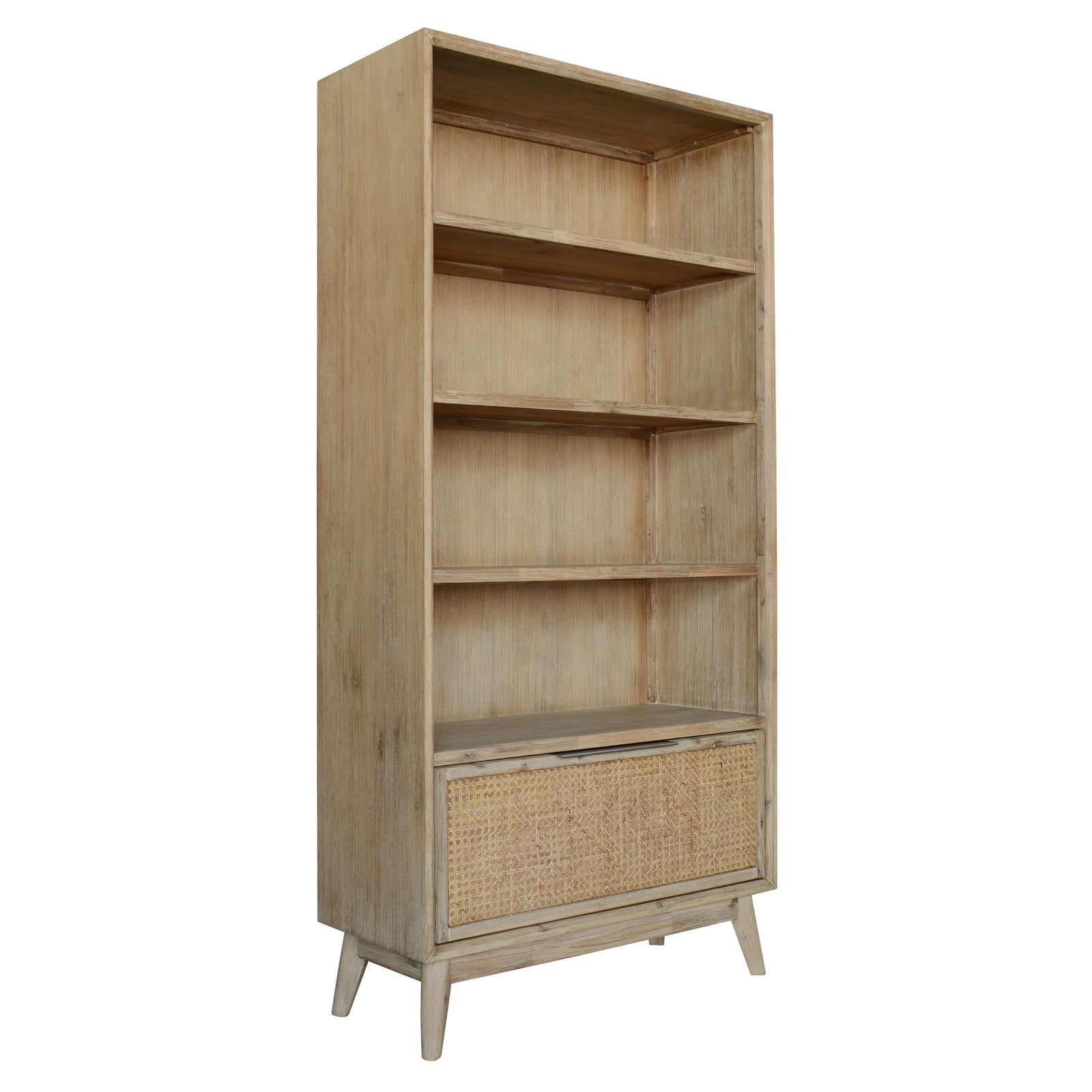 Grevillea Bookshelf Bookcase 4 Tier Drawers Solid Acacia Timber Wood - Brown-Upinteriors