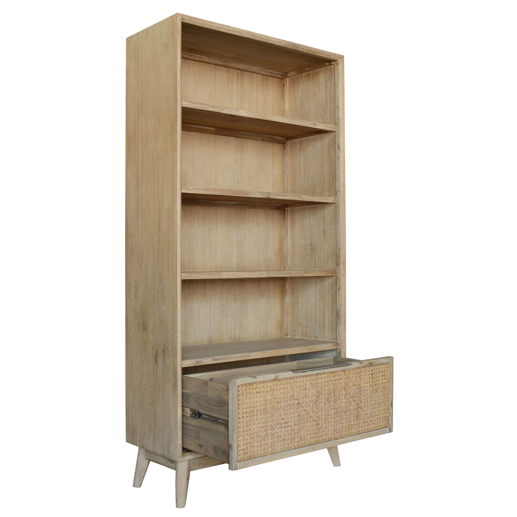 Grevillea Bookshelf Bookcase 4 Tier Drawers Solid Acacia Timber Wood - Brown-Upinteriors