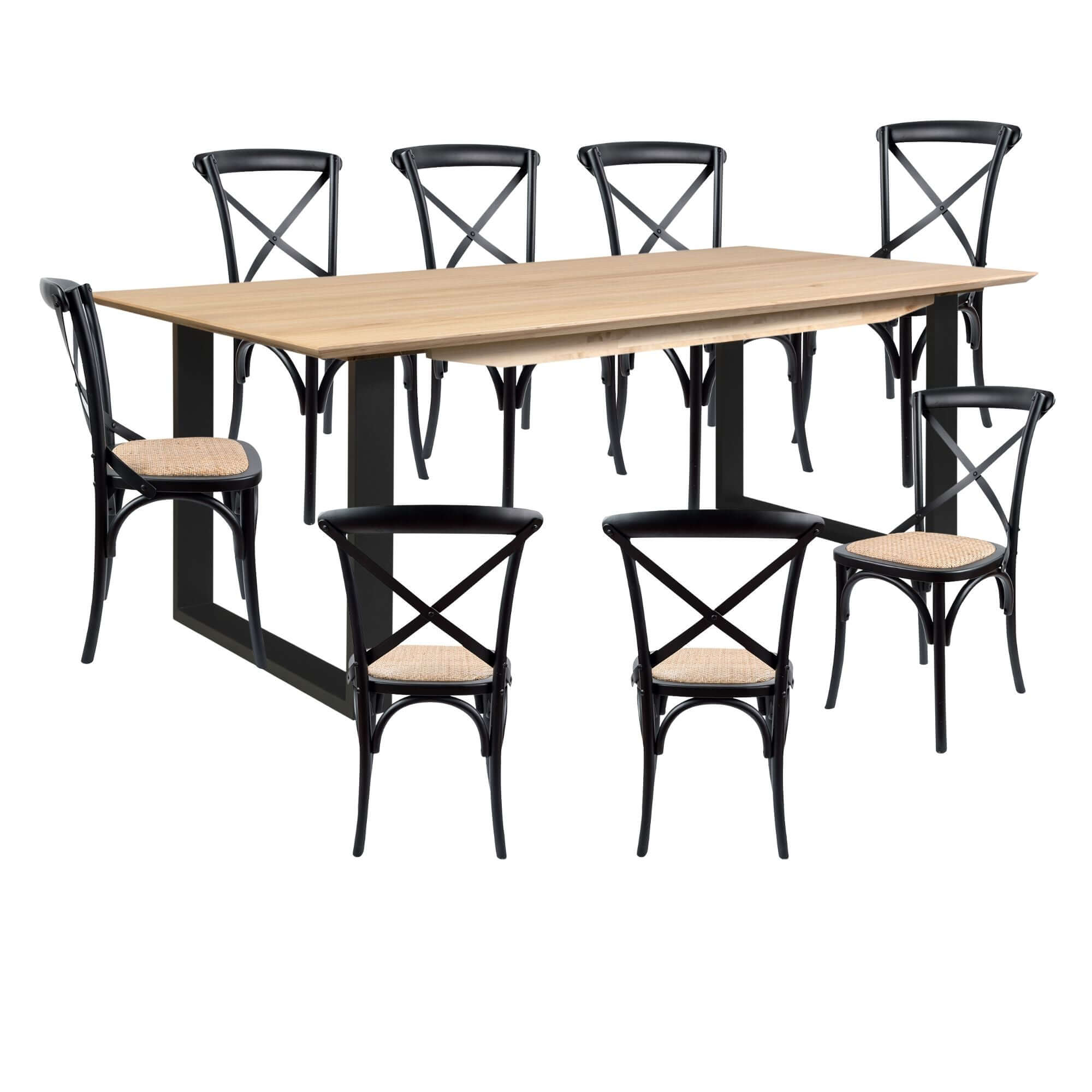 Aconite 9pc 210cm Dining Table Set 8 Cross Back Chair Solid Messmate Timber Wood-Upinteriors