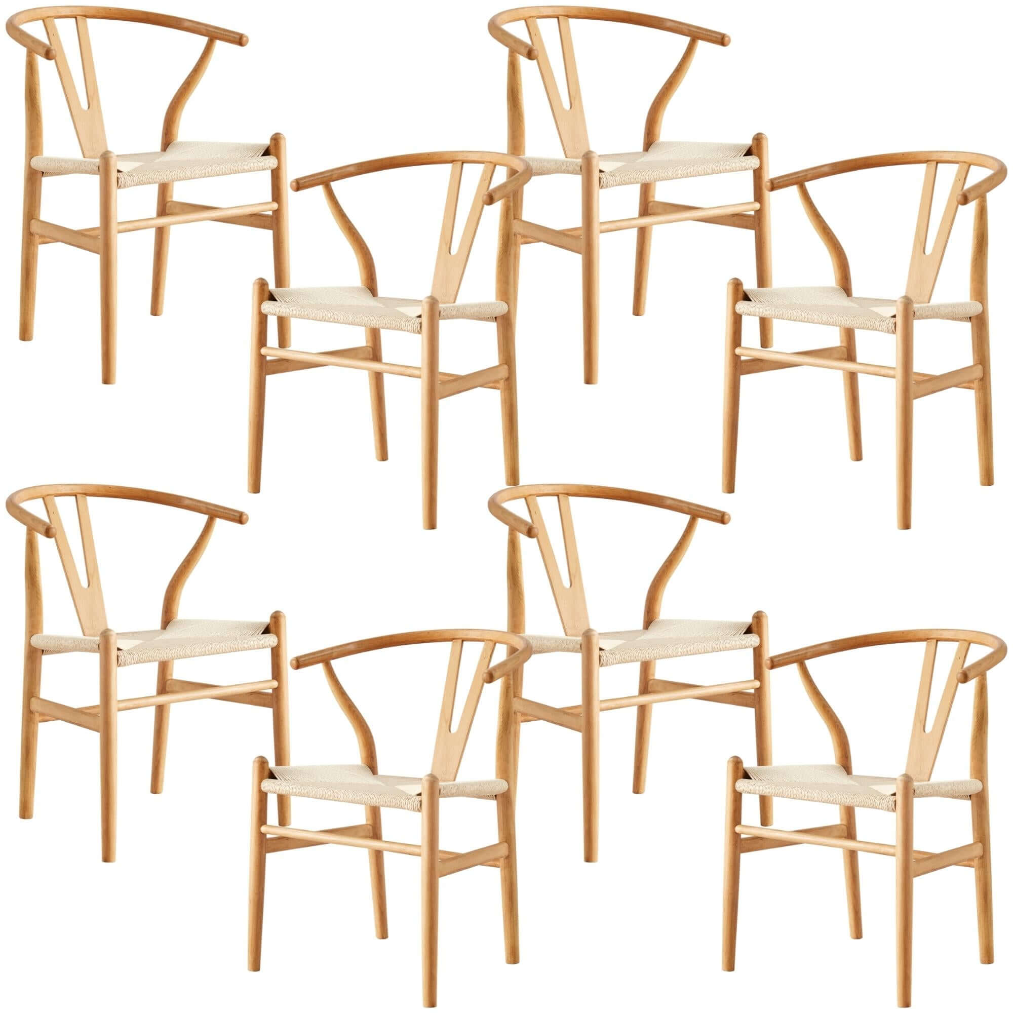 Anemone Set of 8 Wishbone Dining Chair Beech Timber Replica Hans Wenger Natural-Upinteriors